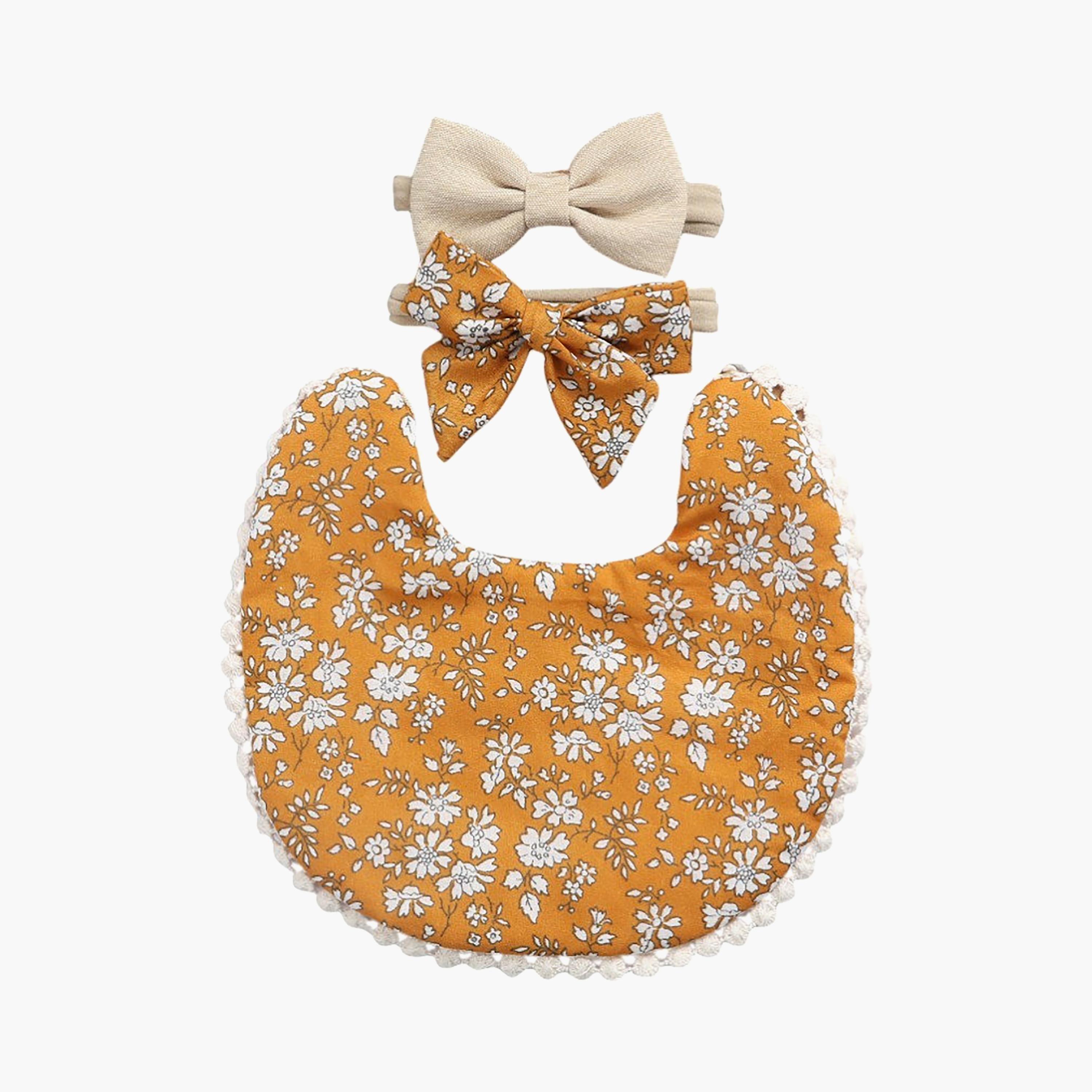 Bambimici Angelica Floral Bib & Headband Set-baby-feeding-bibs-image-1