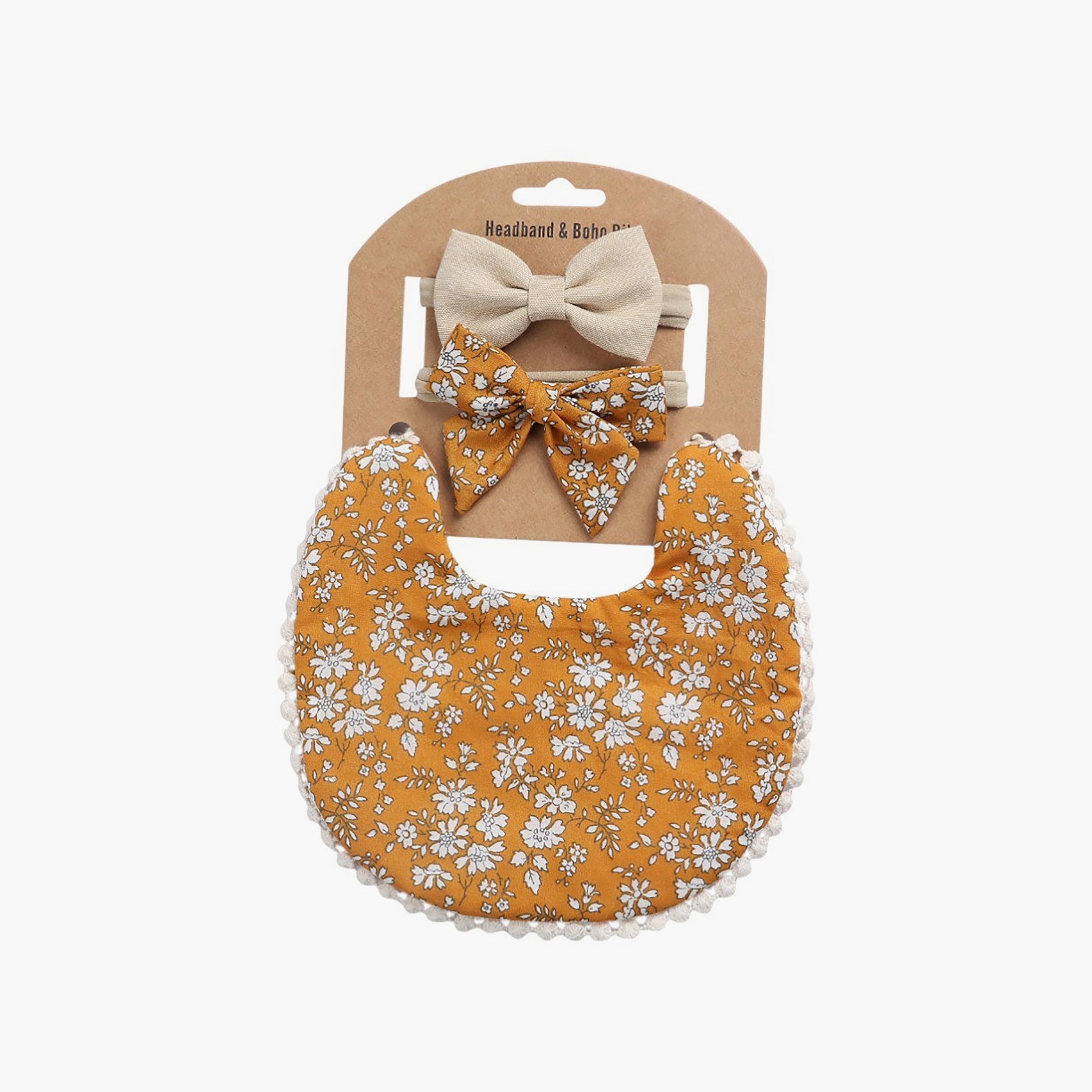 Bambimici Angelica Floral Bib & Headband Set-baby-feeding-bibs-image-4