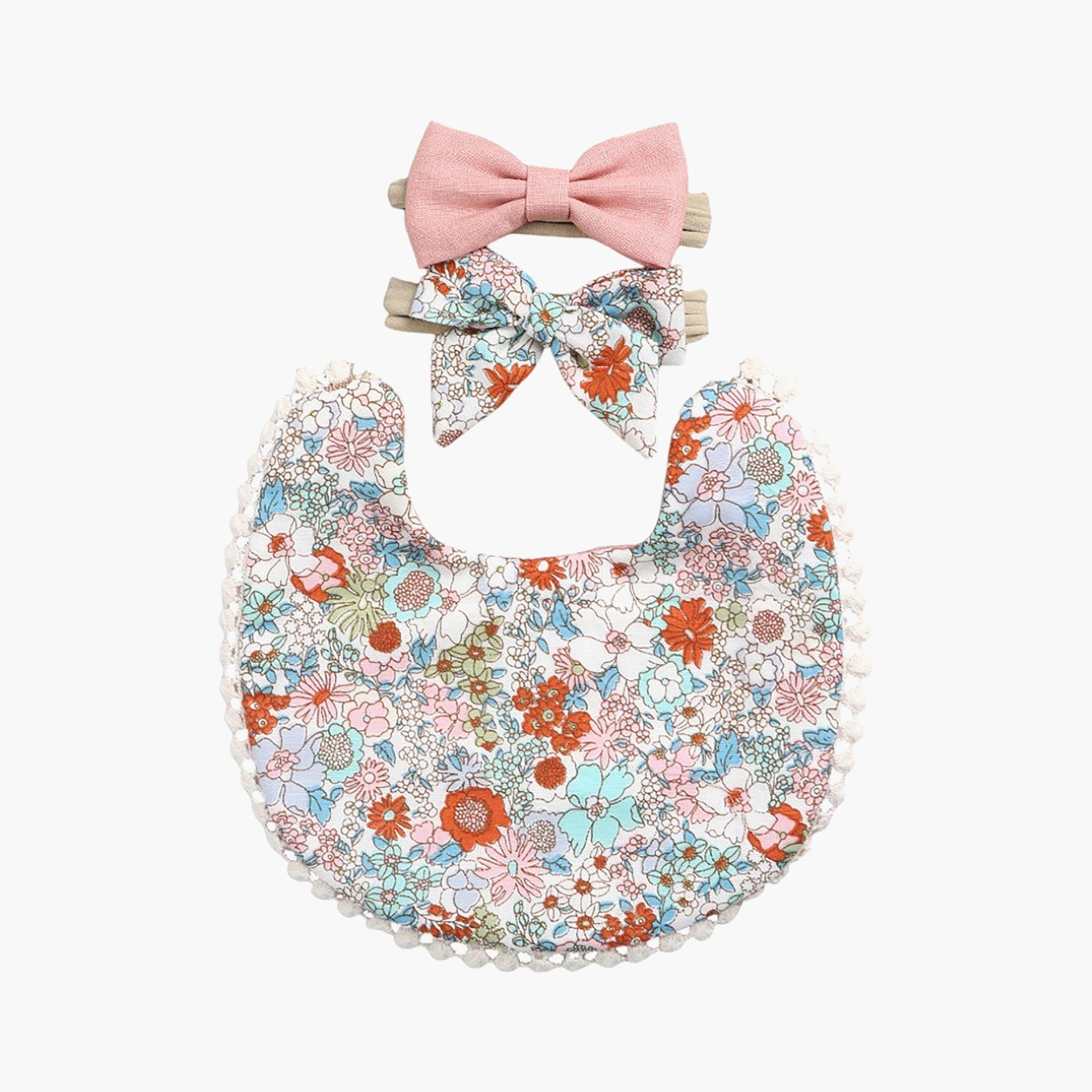 Bambimici Angelica Floral Bib & Headband Set-baby-feeding-bibs-image-1