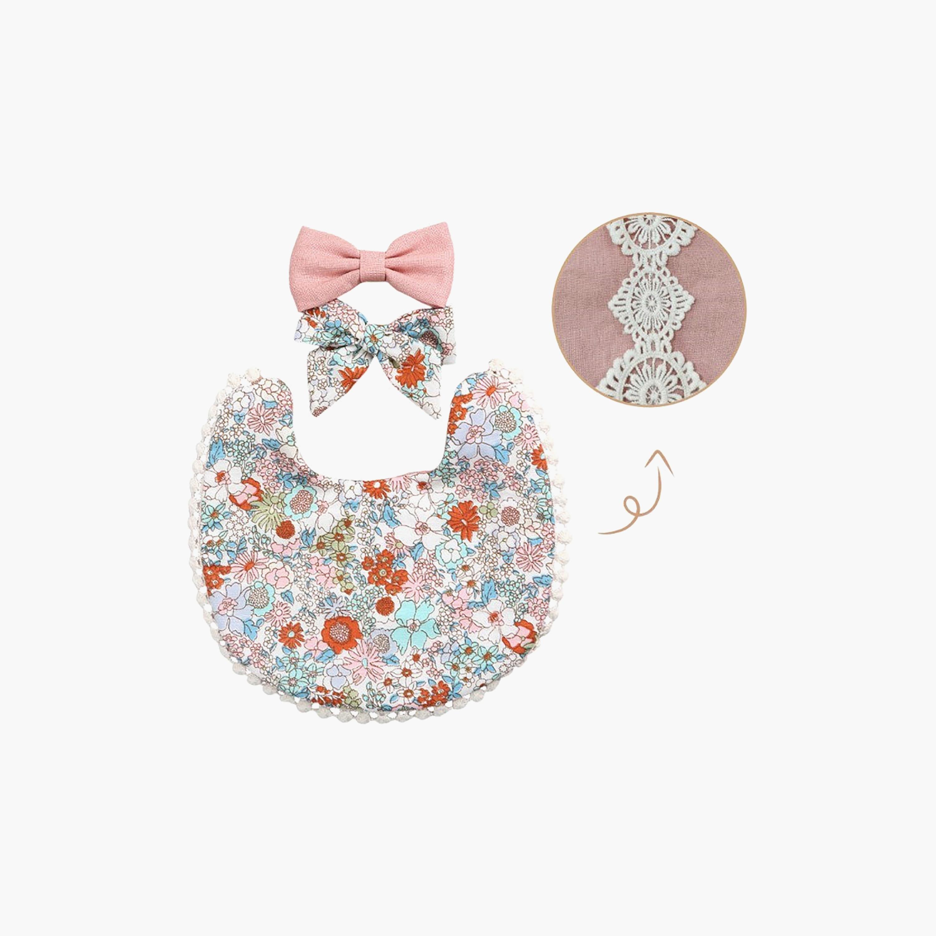 Bambimici Angelica Floral Bib & Headband Set-baby-feeding-bibs-image-2