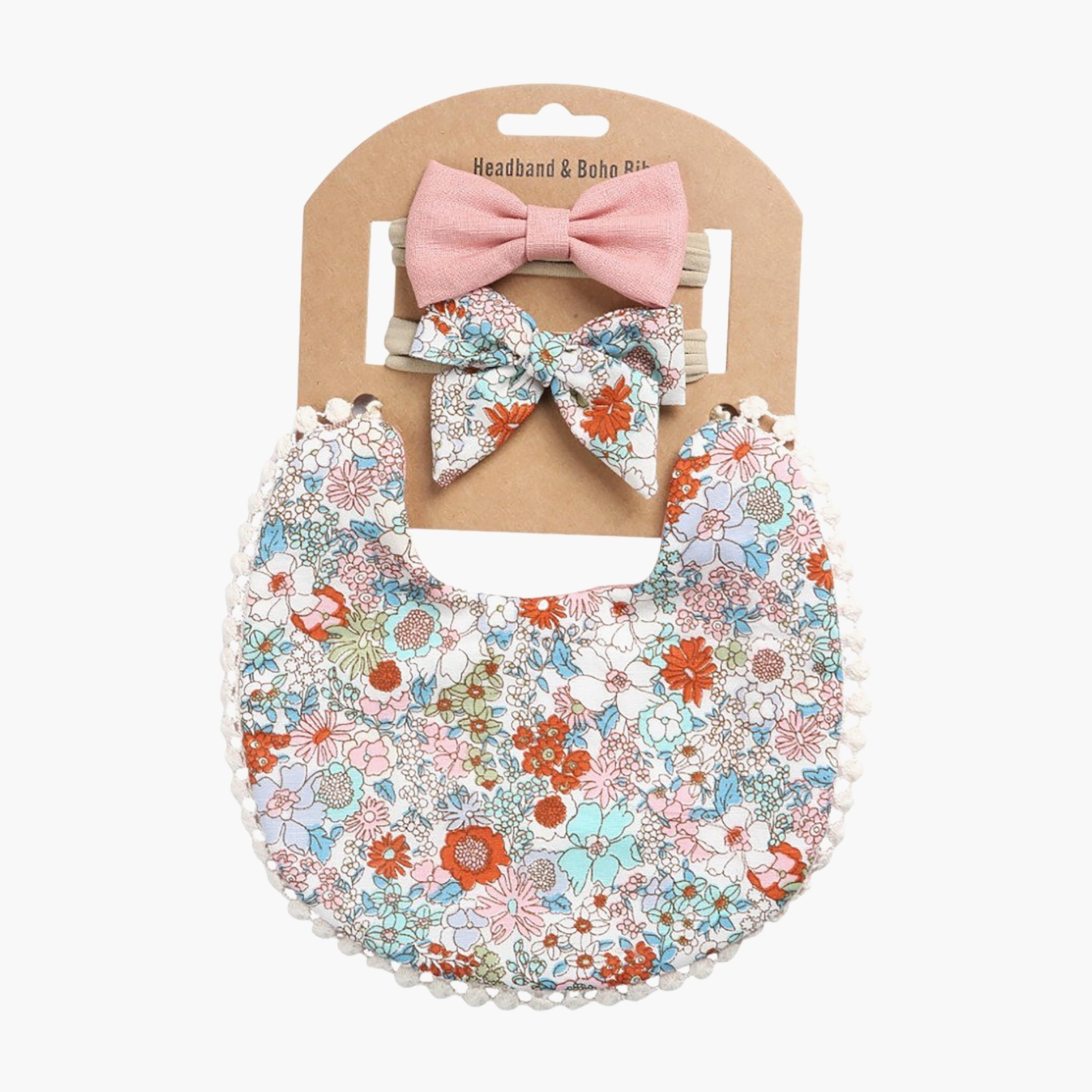 Bambimici Angelica Floral Bib & Headband Set-baby-feeding-bibs-image-4