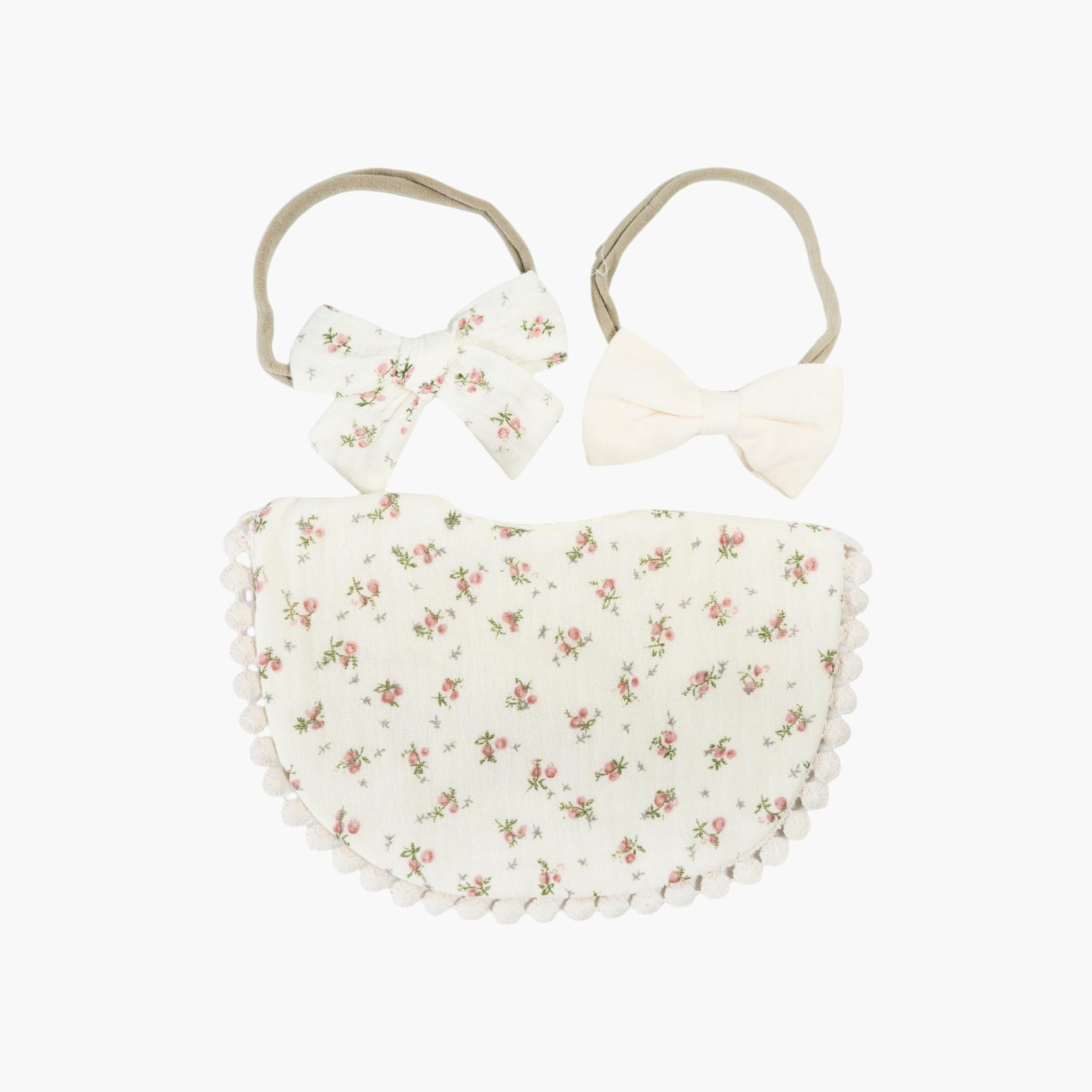 Bambimici Ava Flower Printed Bib & Ribbon Bow Headband Set-baby-feeding-bibs-image-2
