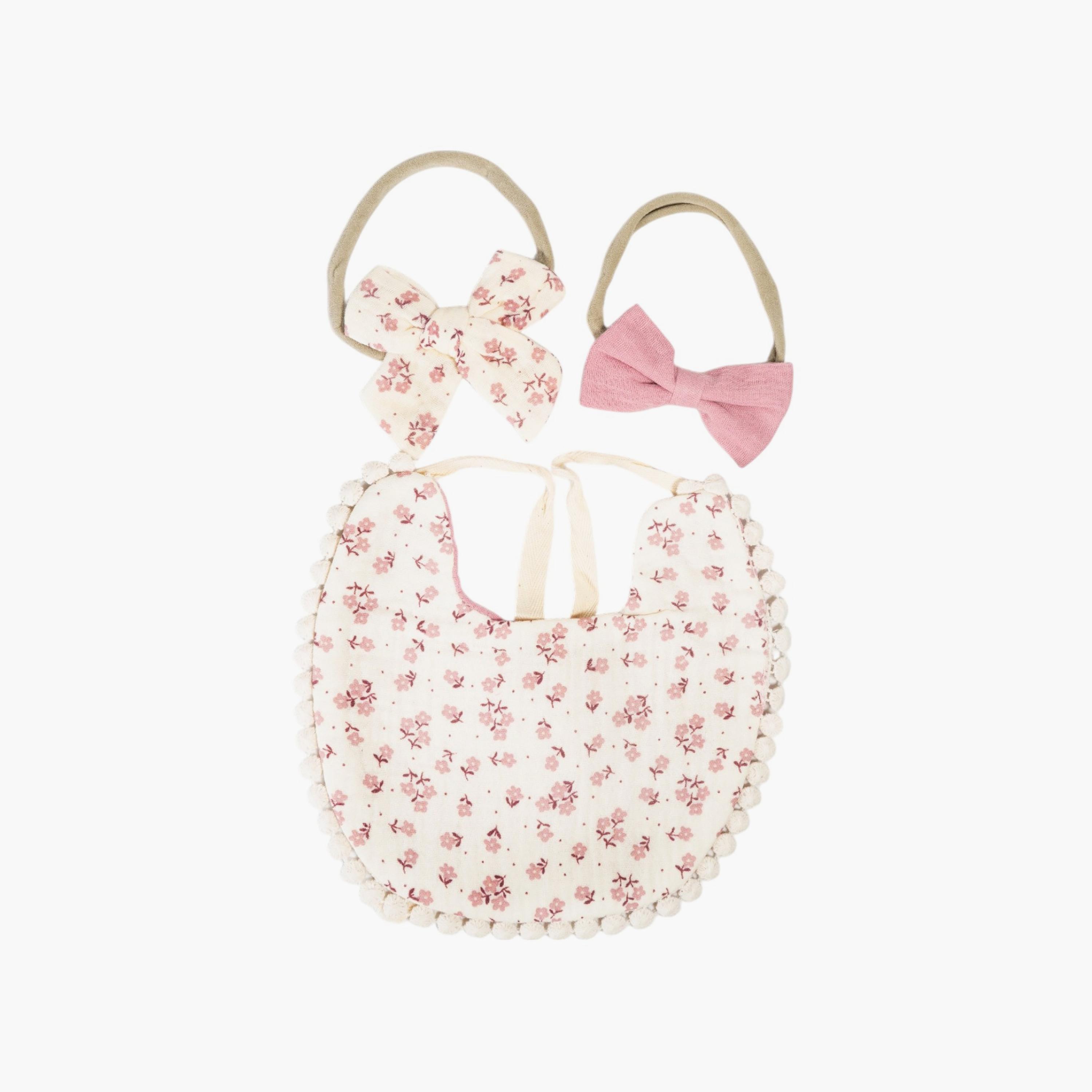 طقم مريلة بطبعة زهور وعصابة رأس بفيونكة "ريبون أفا" من بامبيميتشي-baby-feeding-bibs-image-1