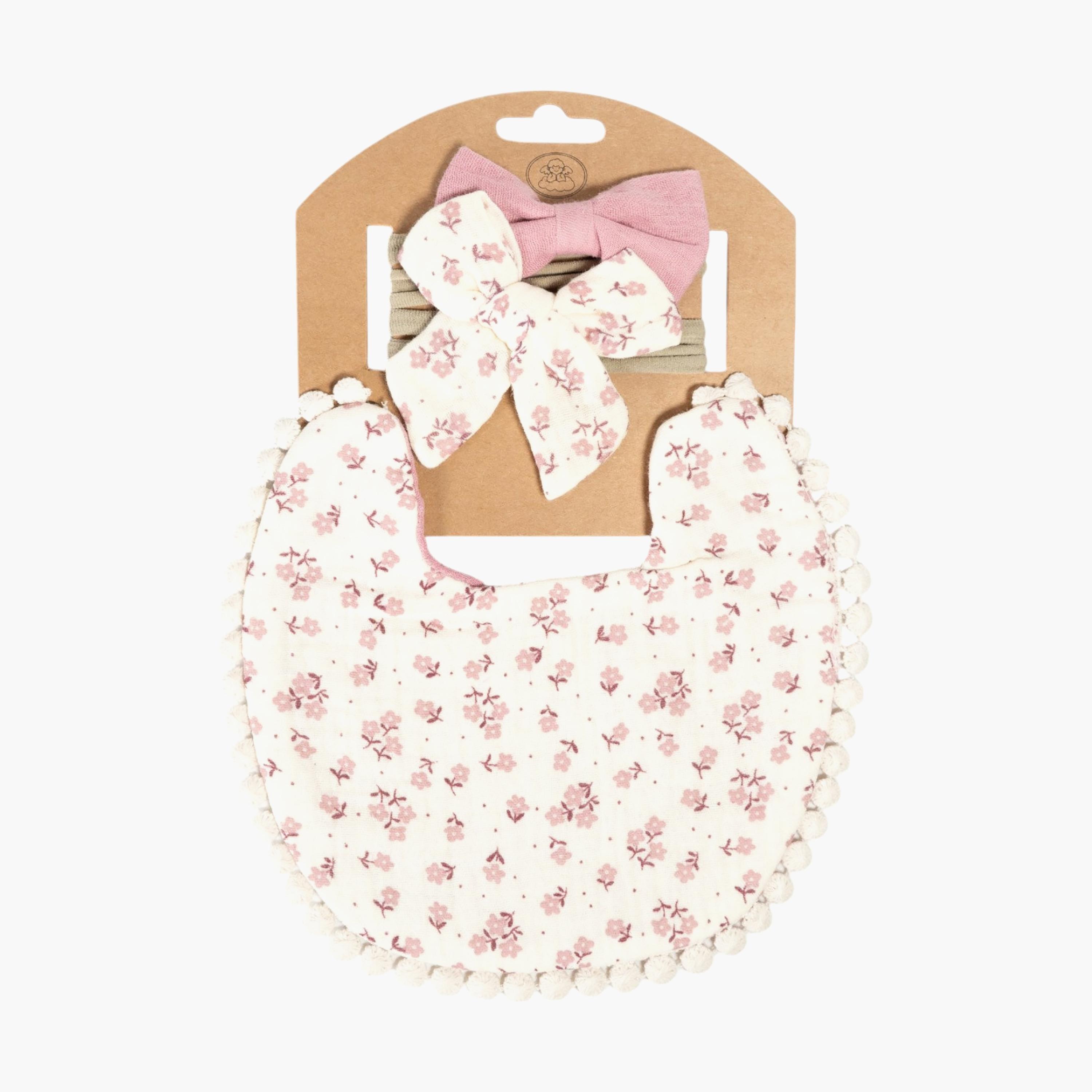 طقم مريلة بطبعة زهور وعصابة رأس بفيونكة "ريبون أفا" من بامبيميتشي-baby-feeding-bibs-image-3