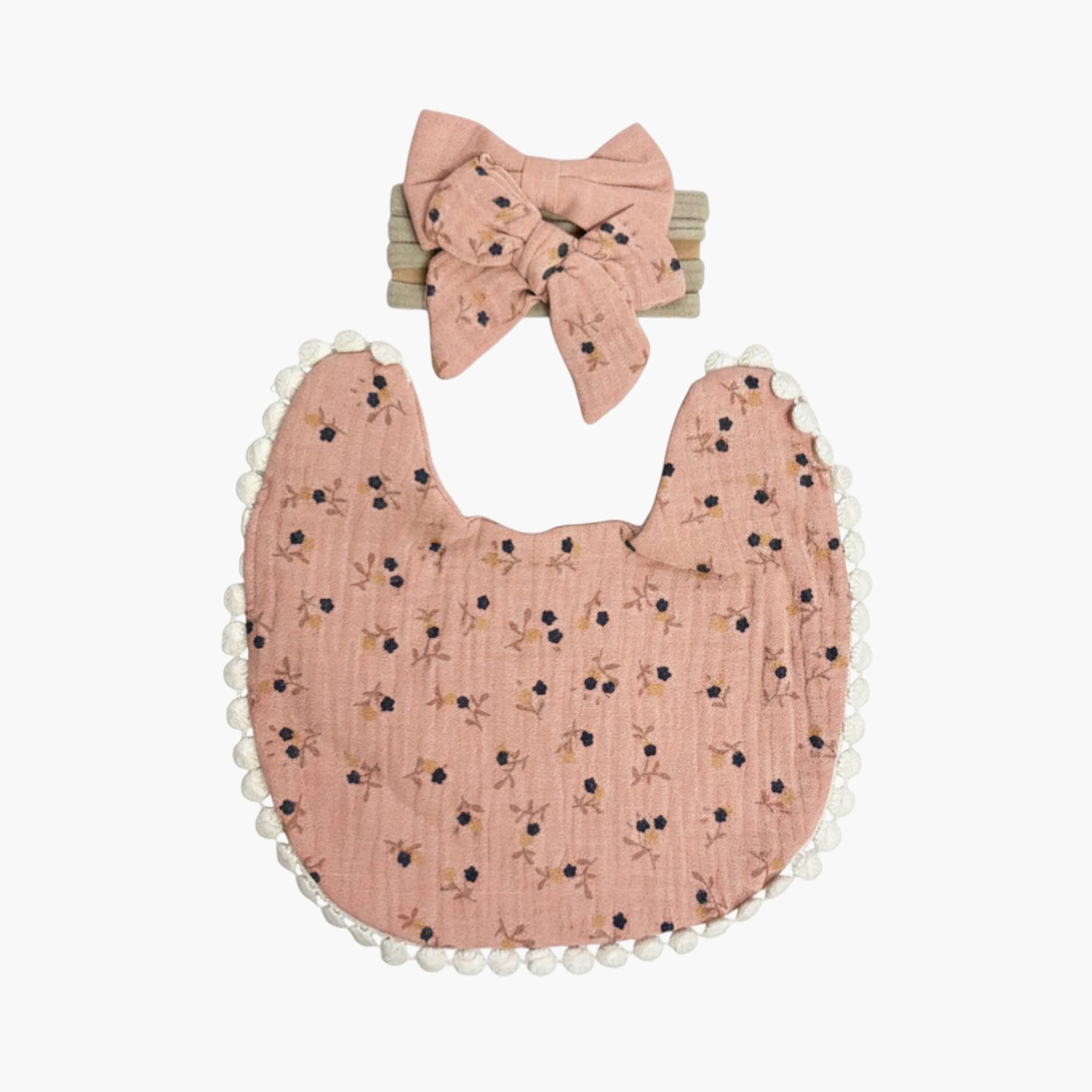 Bambimici Ava Flower Printed Bib & Ribbon Bow Headband Set-baby-feeding-bibs-image-1