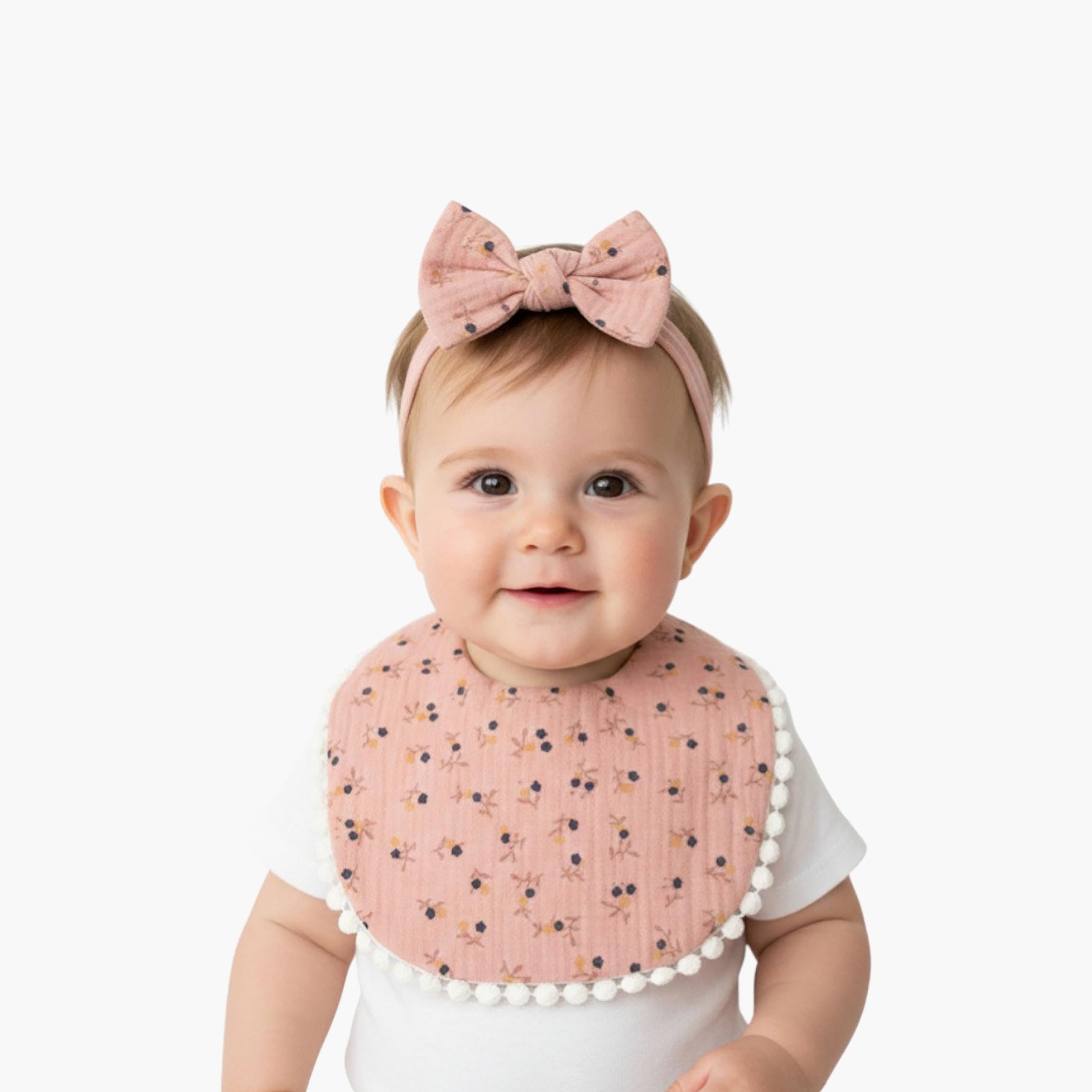 Bambimici Ava Flower Printed Bib & Ribbon Bow Headband Set-baby-feeding-bibs-image-2