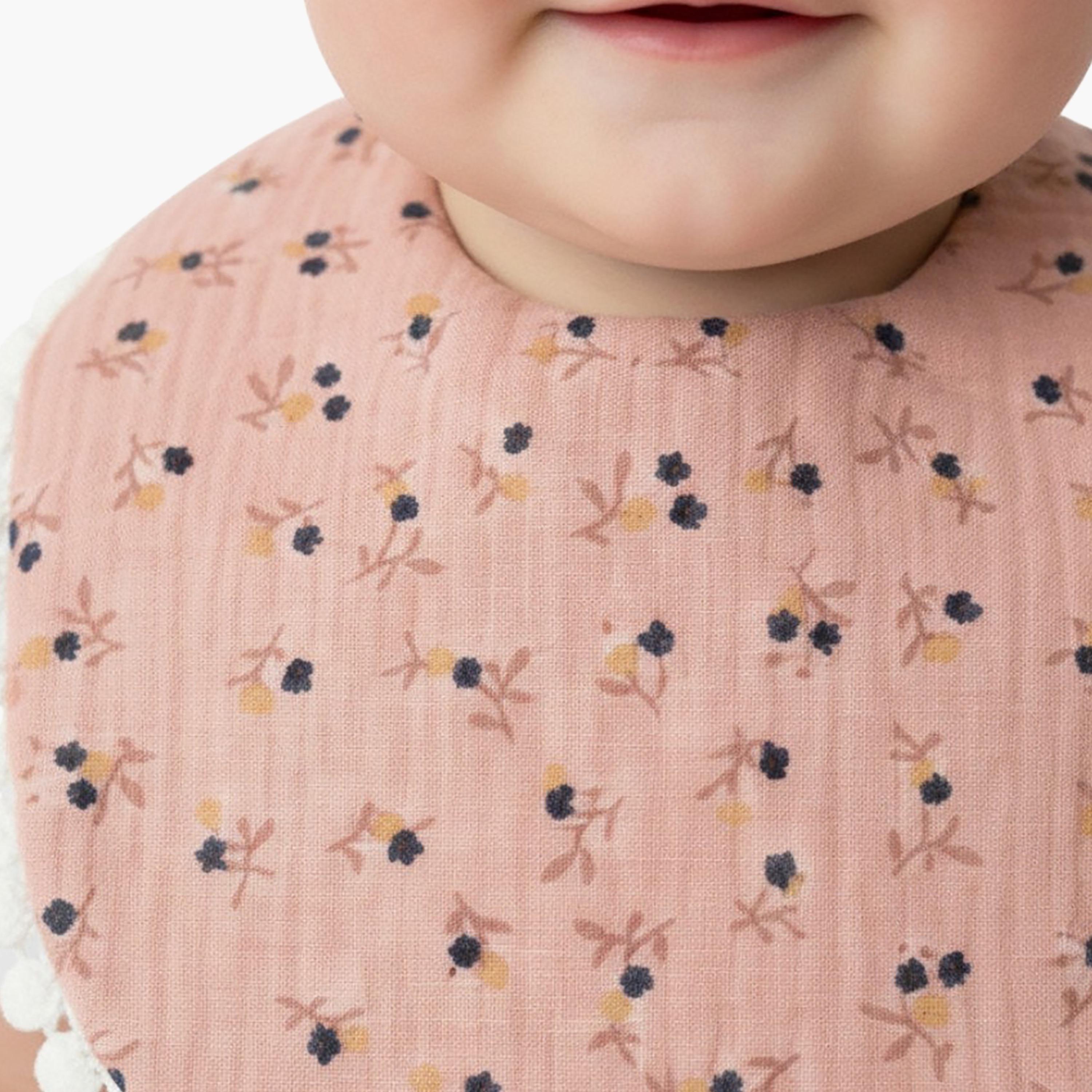Bambimici Ava Flower Printed Bib & Ribbon Bow Headband Set-baby-feeding-bibs-image-3