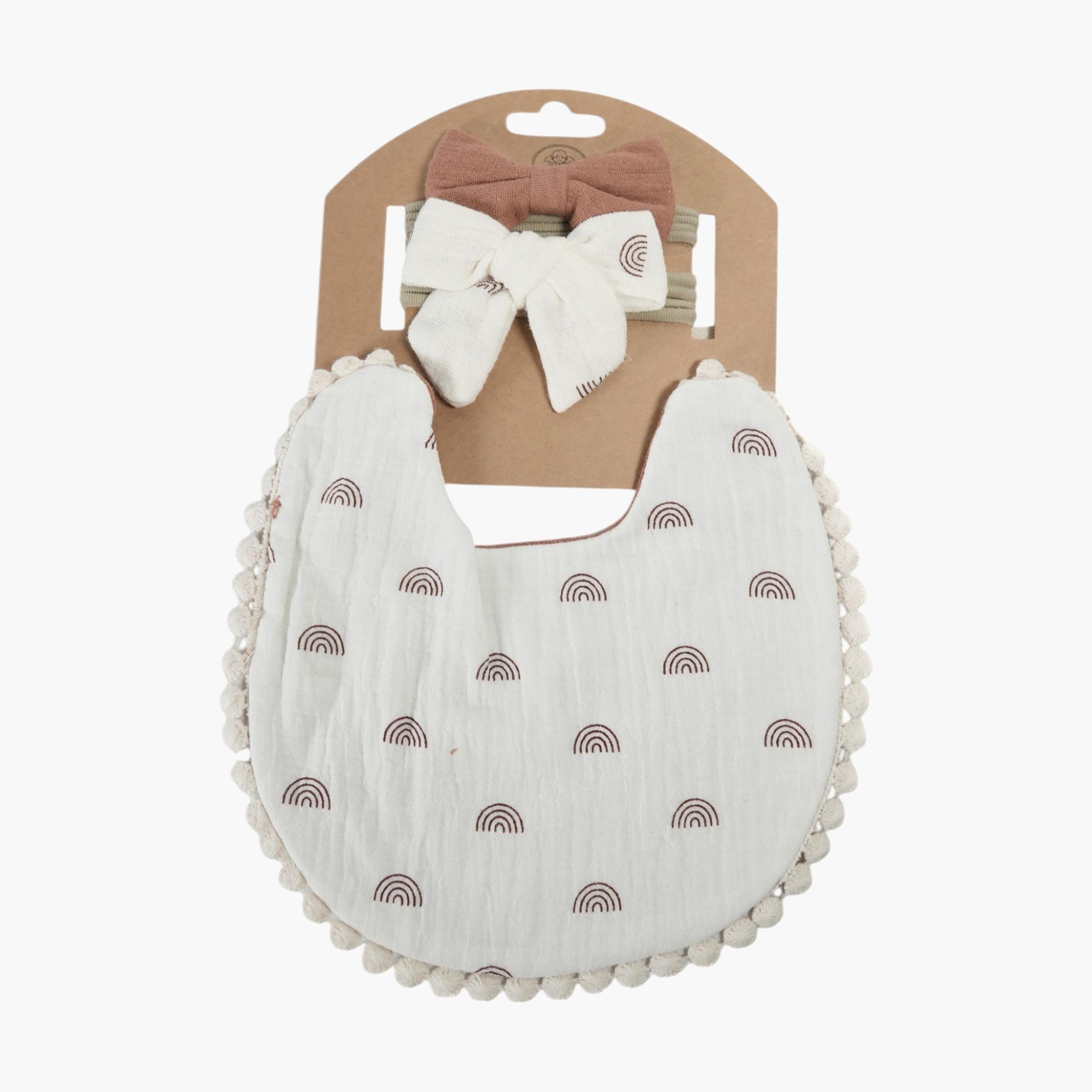 طقم مريلة بطبعة قوس قزح وعصابة رأس بفيونكة "ريبون أفا" من بامبيميتشي-baby-feeding-bibs-image-3