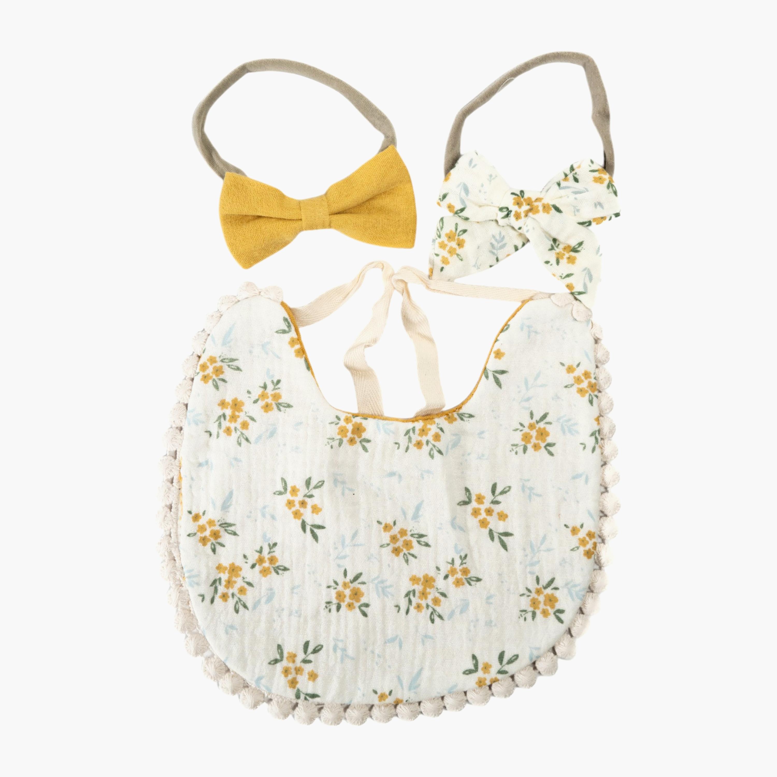 طقم مريلة بطبعة زهور وعصابة رأس بفيونكة "ريبون أفا" من بامبيميتشي-baby-feeding-bibs-image-1