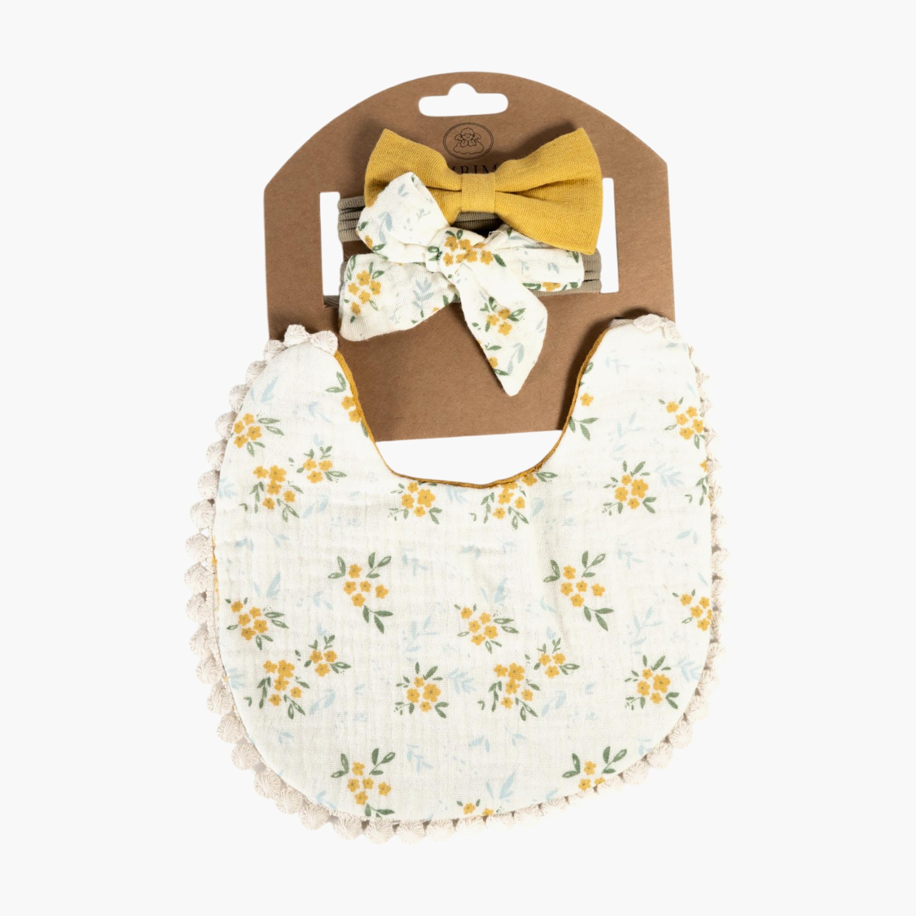 طقم مريلة بطبعة زهور وعصابة رأس بفيونكة "ريبون أفا" من بامبيميتشي-baby-feeding-bibs-image-3