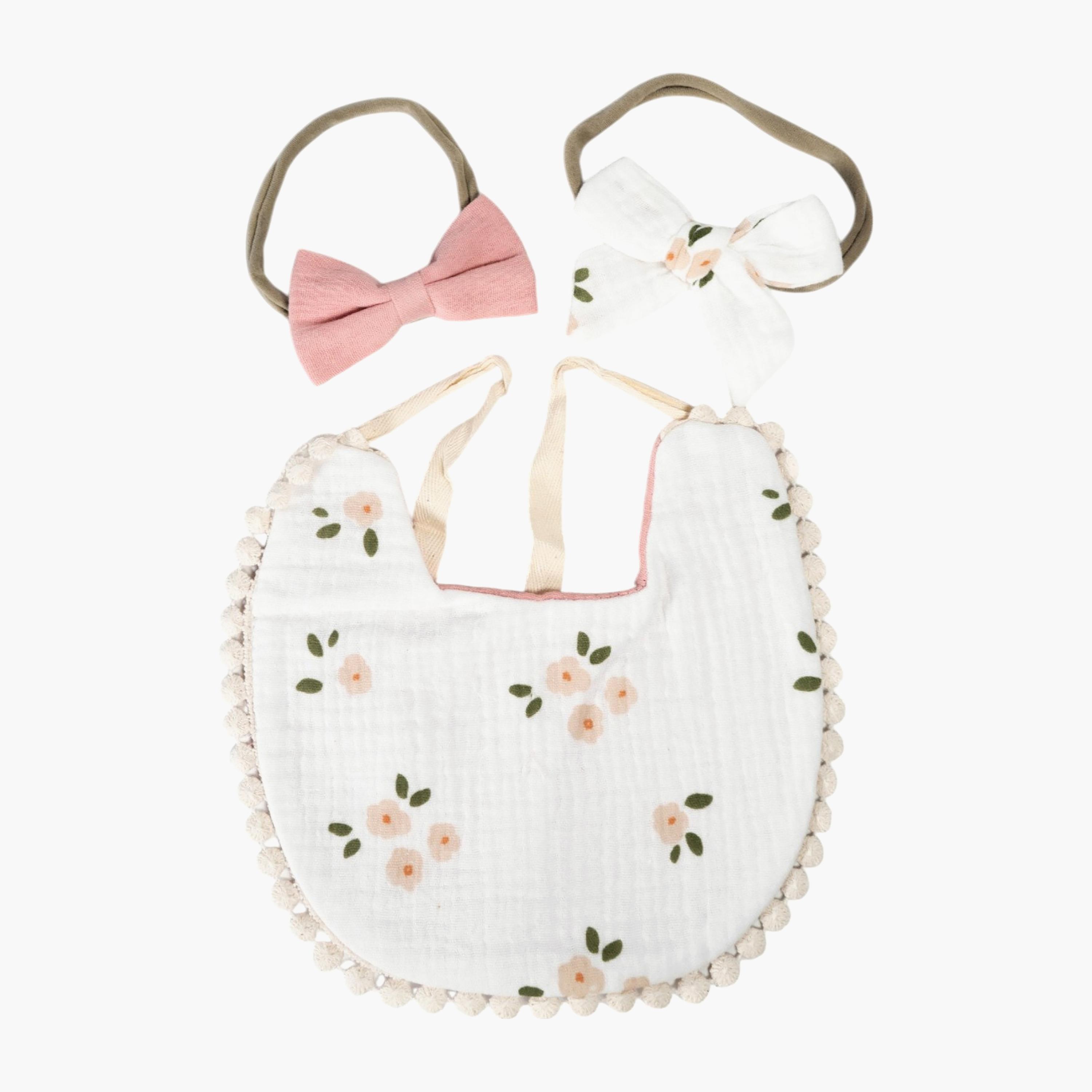 Bambimici Ava Floral Printed Bib & Ribbon Bow Headband Set-baby-feeding-bibs-image-1
