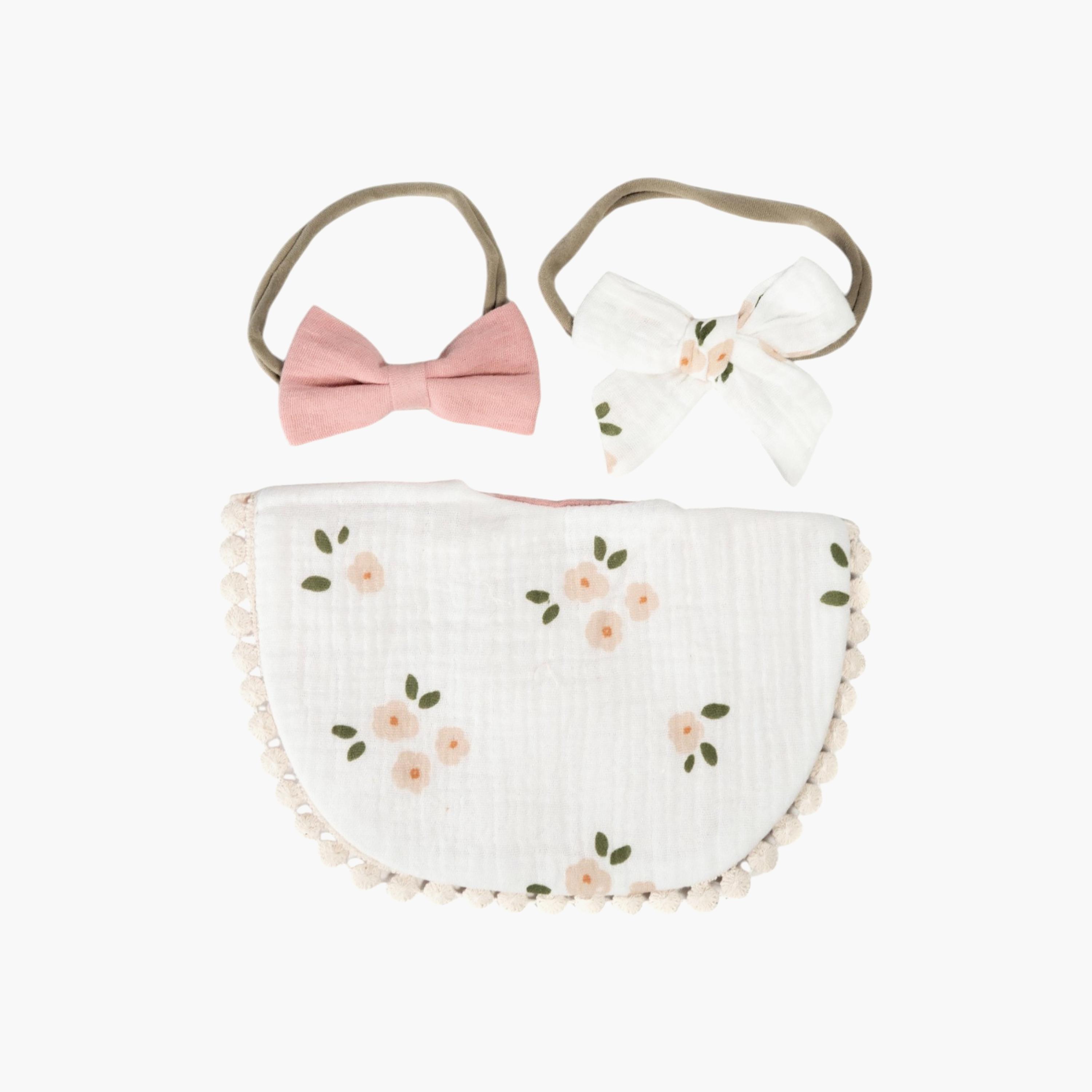 Bambimici Ava Floral Printed Bib & Ribbon Bow Headband Set-baby-feeding-bibs-image-2
