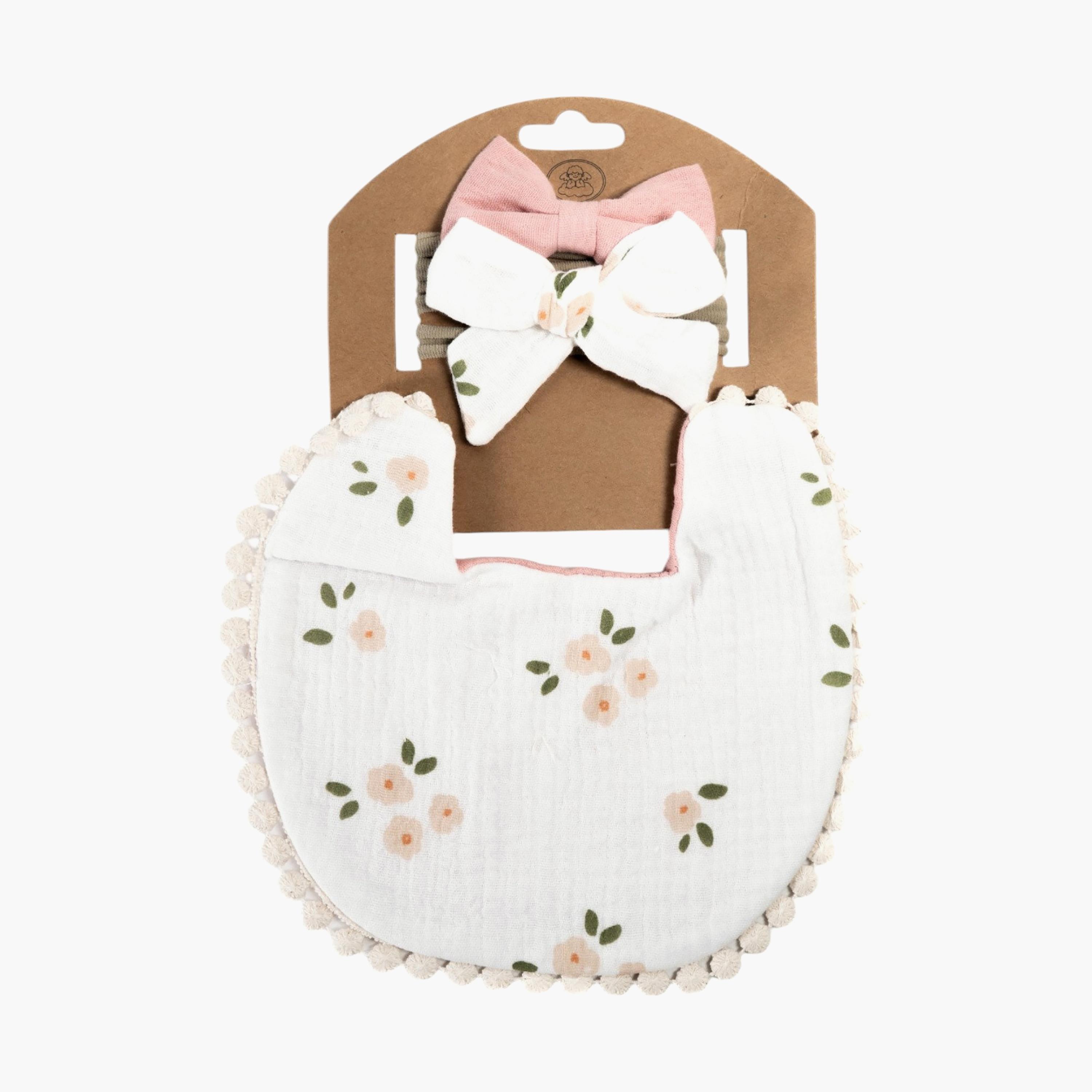Bambimici Ava Floral Printed Bib & Ribbon Bow Headband Set-baby-feeding-bibs-image-3