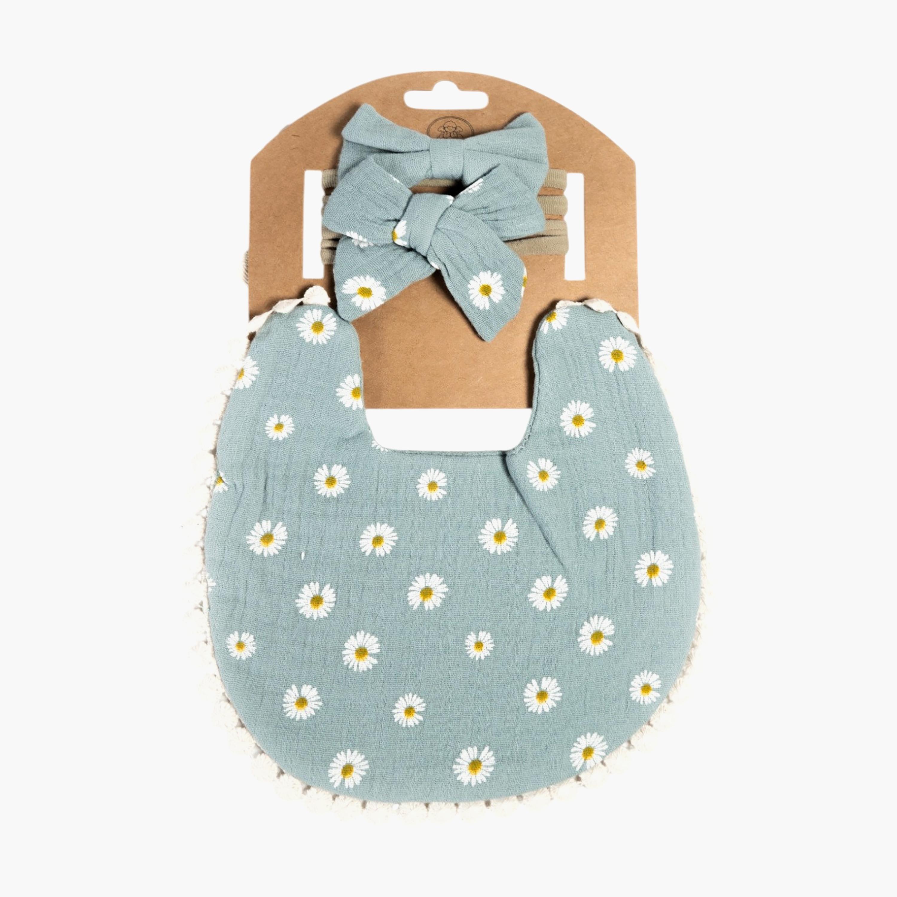 طقم مريلة بطبعة زهرة الربيع "ديزي" وعصابة رأس بفيونكة "ريبون أفا" من بامبيميتشي-baby-feeding-bibs-image-3