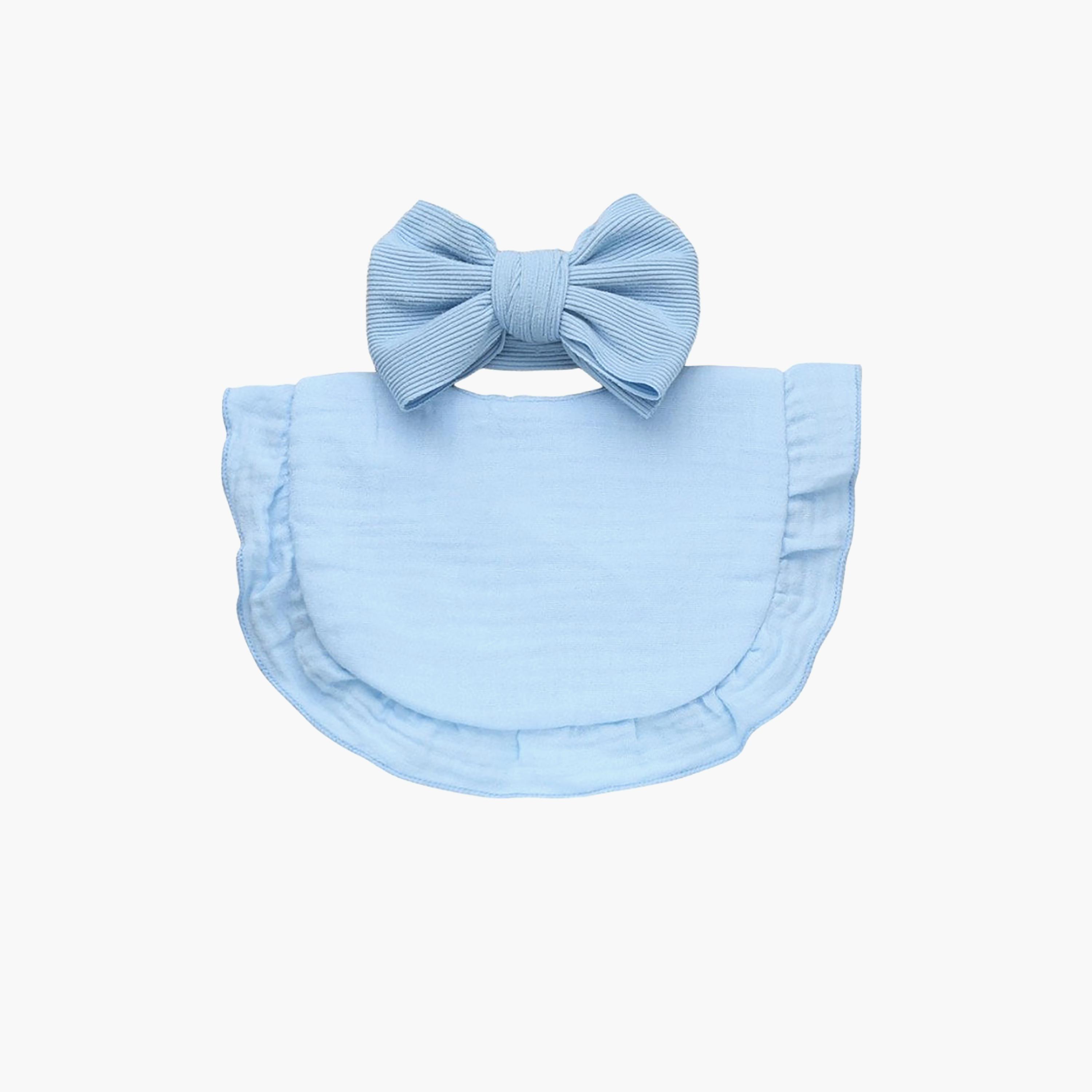 Bambimici Ava Small Ribbon Headband & Bib Set-baby-feeding-bibs-image-1