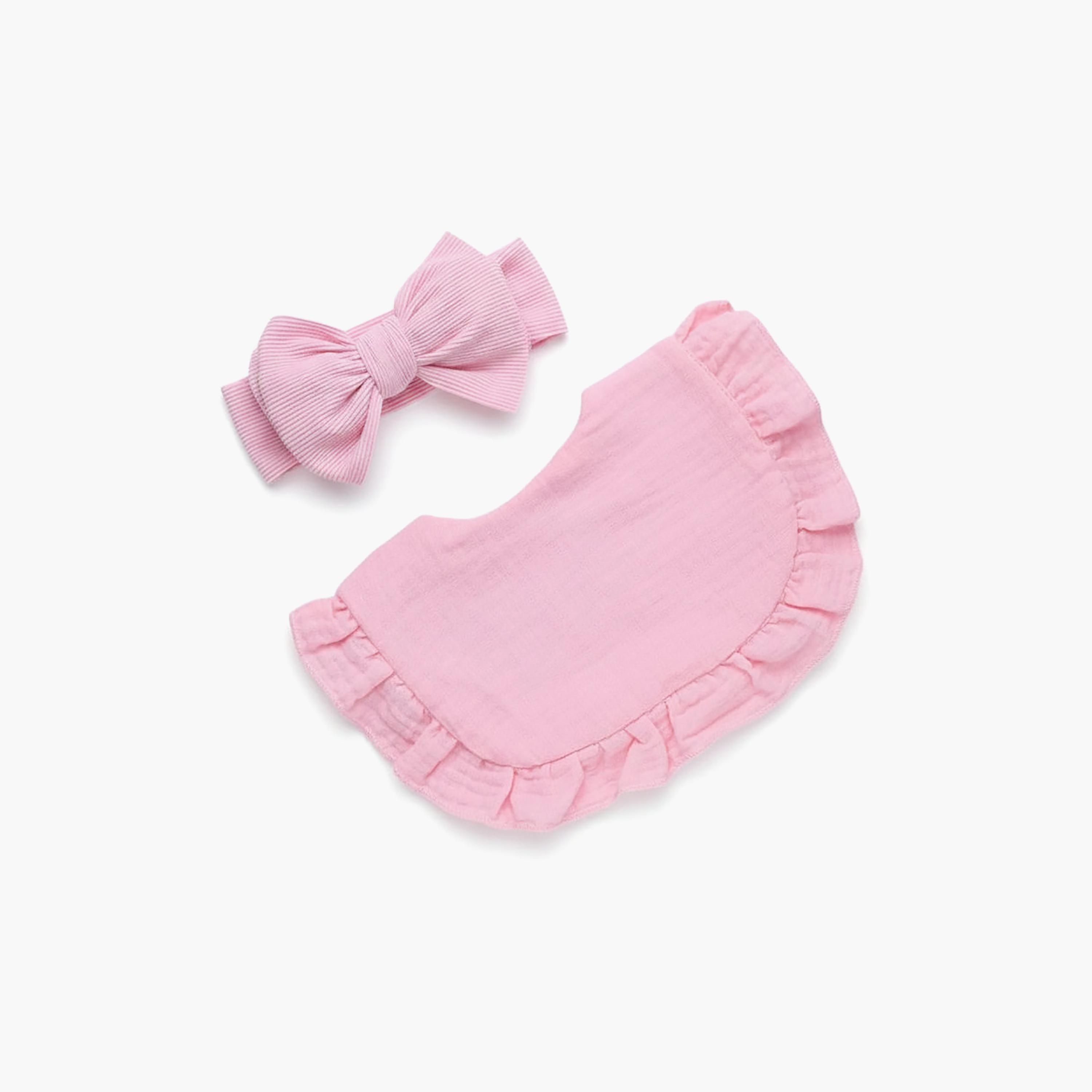 Bambimici Ava Small Ribbon Headband & Bib Set-baby-feeding-bibs-image-1