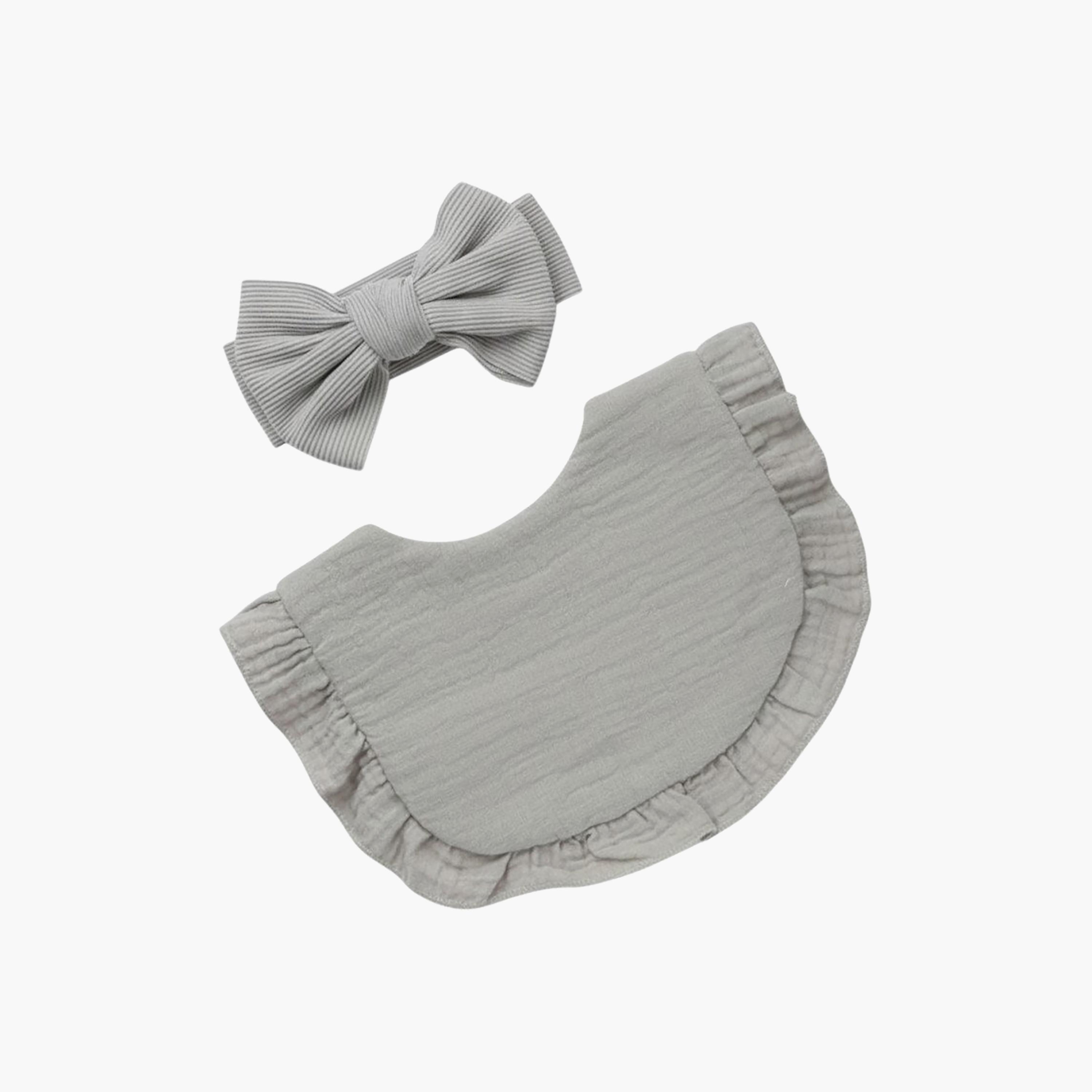 Bambimici Ava Small Ribbon Headband & Bib Set-baby-feeding-bibs-image-1