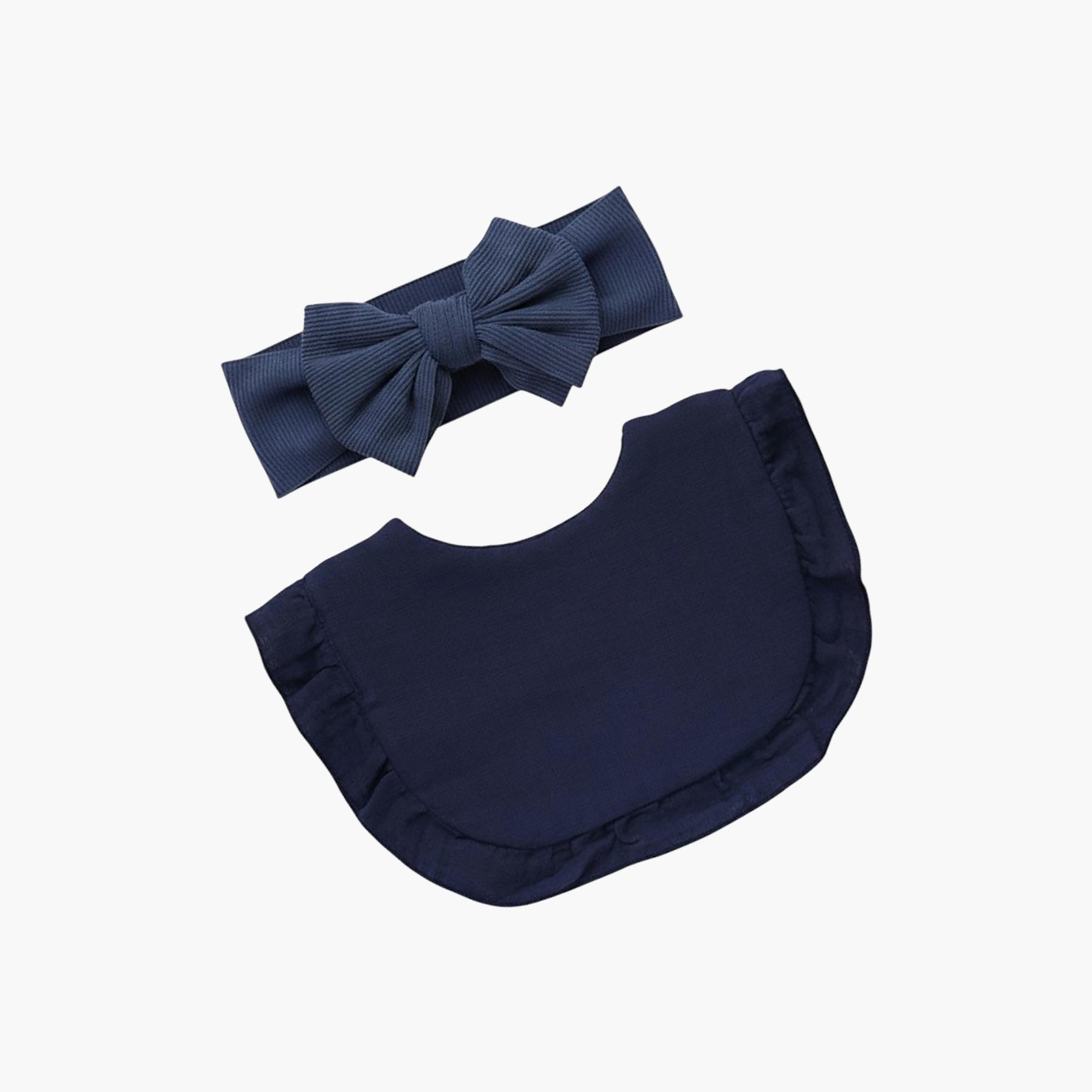 Bambimici Ava Small Ribbon Headband & Bib Set-baby-feeding-bibs-image-1