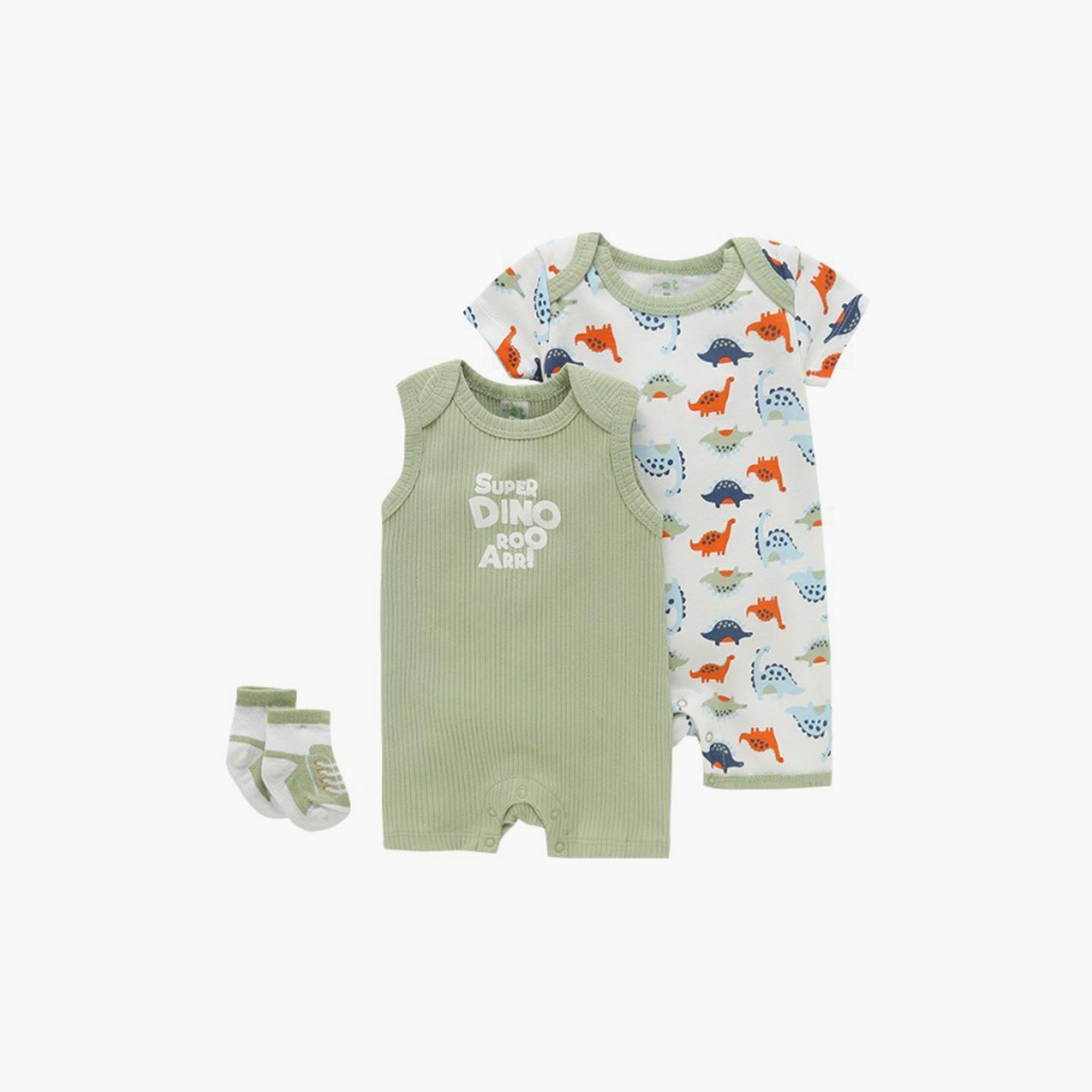 بودي سوت بأكمام قصيرة وطبعة ديناصور مع زوج من الجوارب قطعتين من بامبيميسي-baby-boys-clothing-multipacks-image-1