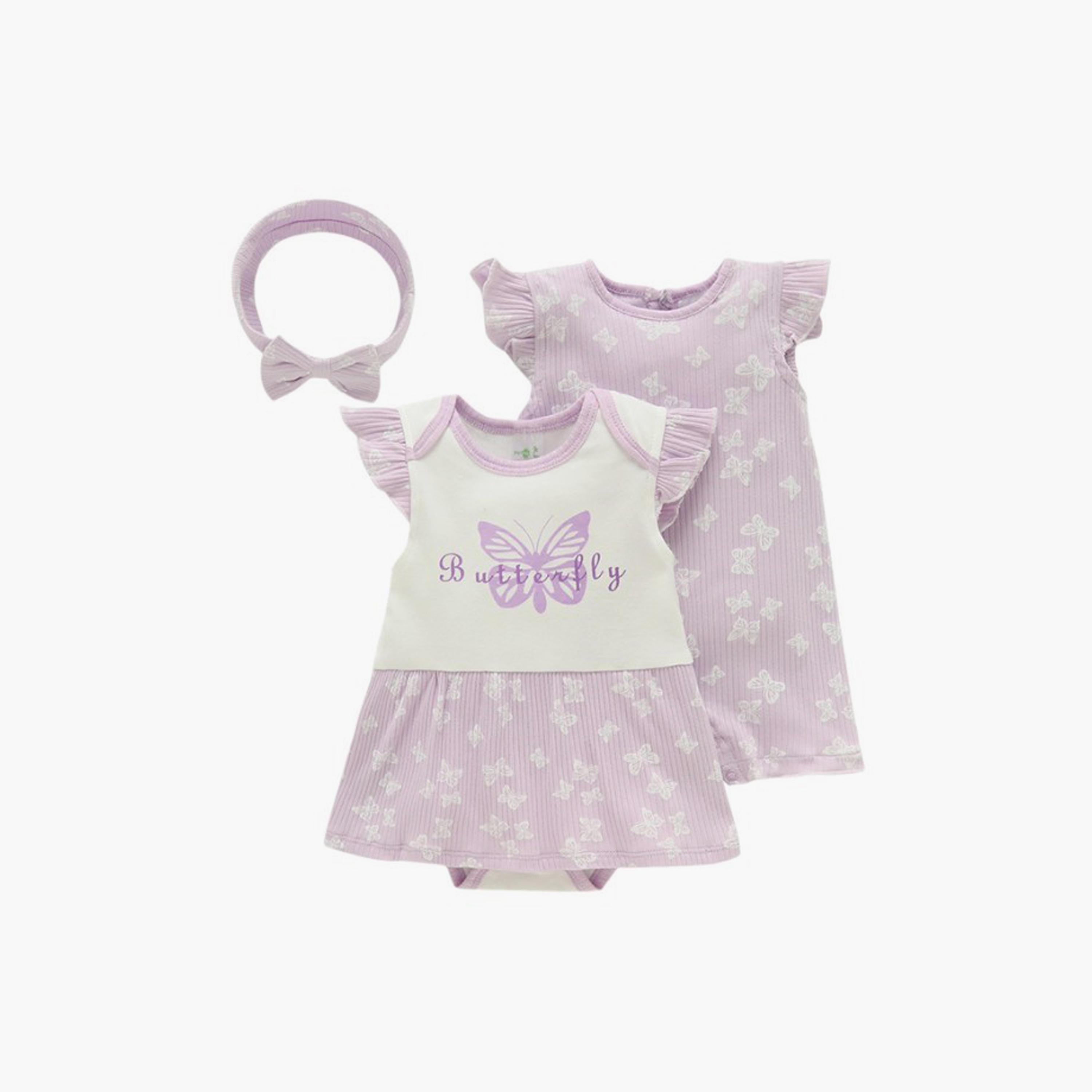 Bambimici 2-Piece Butterfly Printed Cap Sleeves Bodysuits with Headband-baby-girls-clothing-bodysuits-image-1
