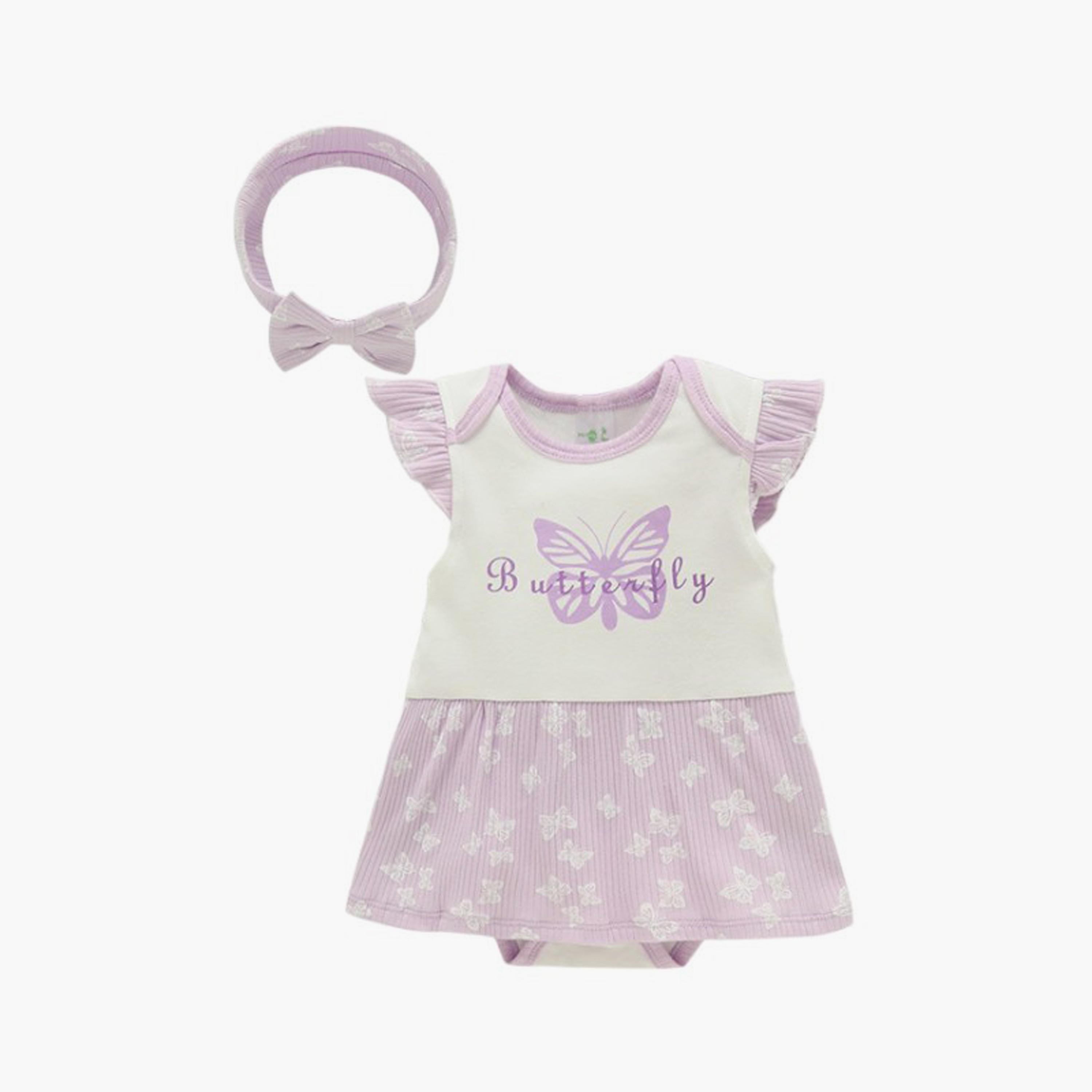 Bambimici 2-Piece Butterfly Printed Cap Sleeves Bodysuits with Headband-baby-girls-clothing-bodysuits-image-2