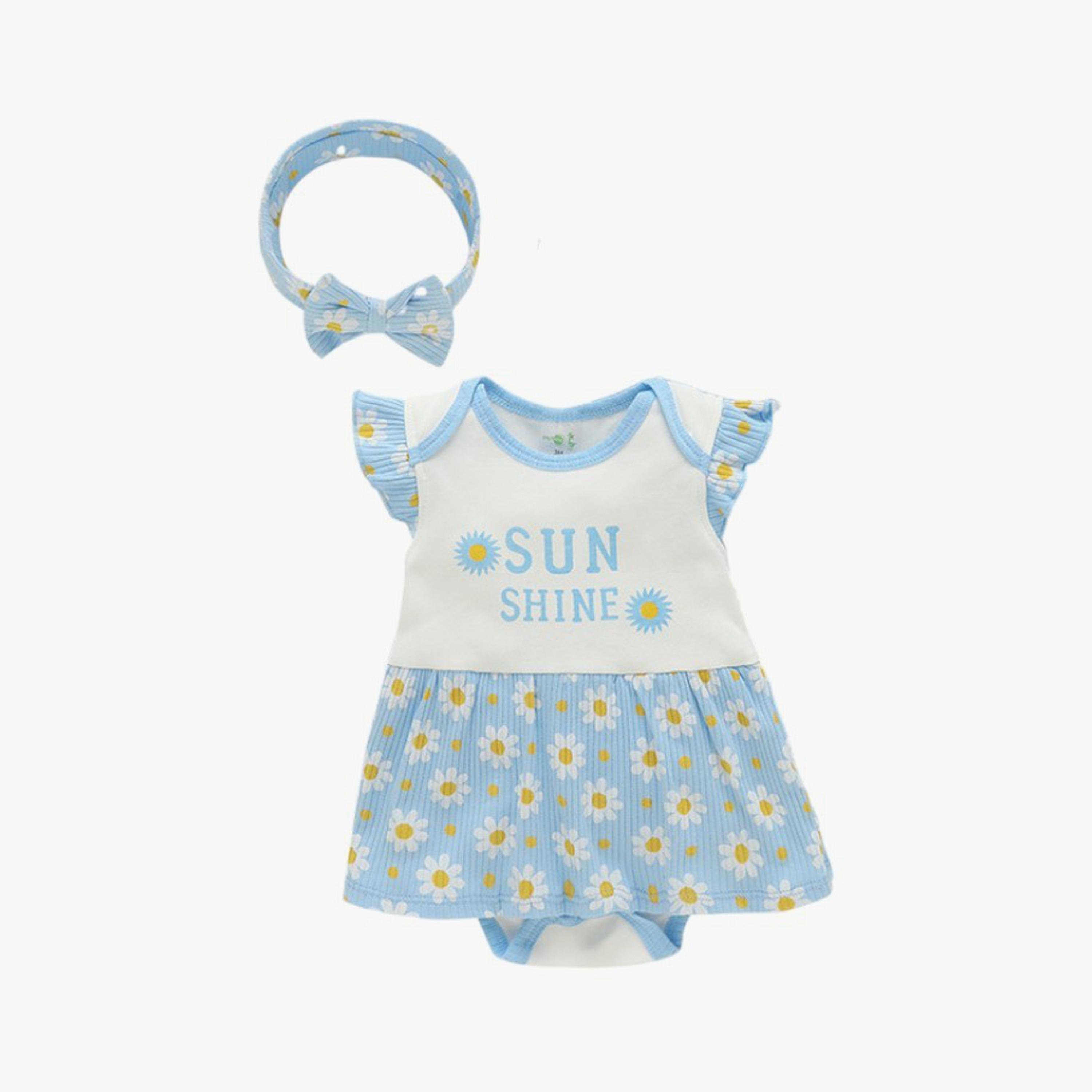 بودي سوت بأكمام كاب وطبعة زهرة الاقحوان مع عصابة رأس قطعتين من بامبيميسي-baby-girls-clothing-dressesandjumpsuits-image-2