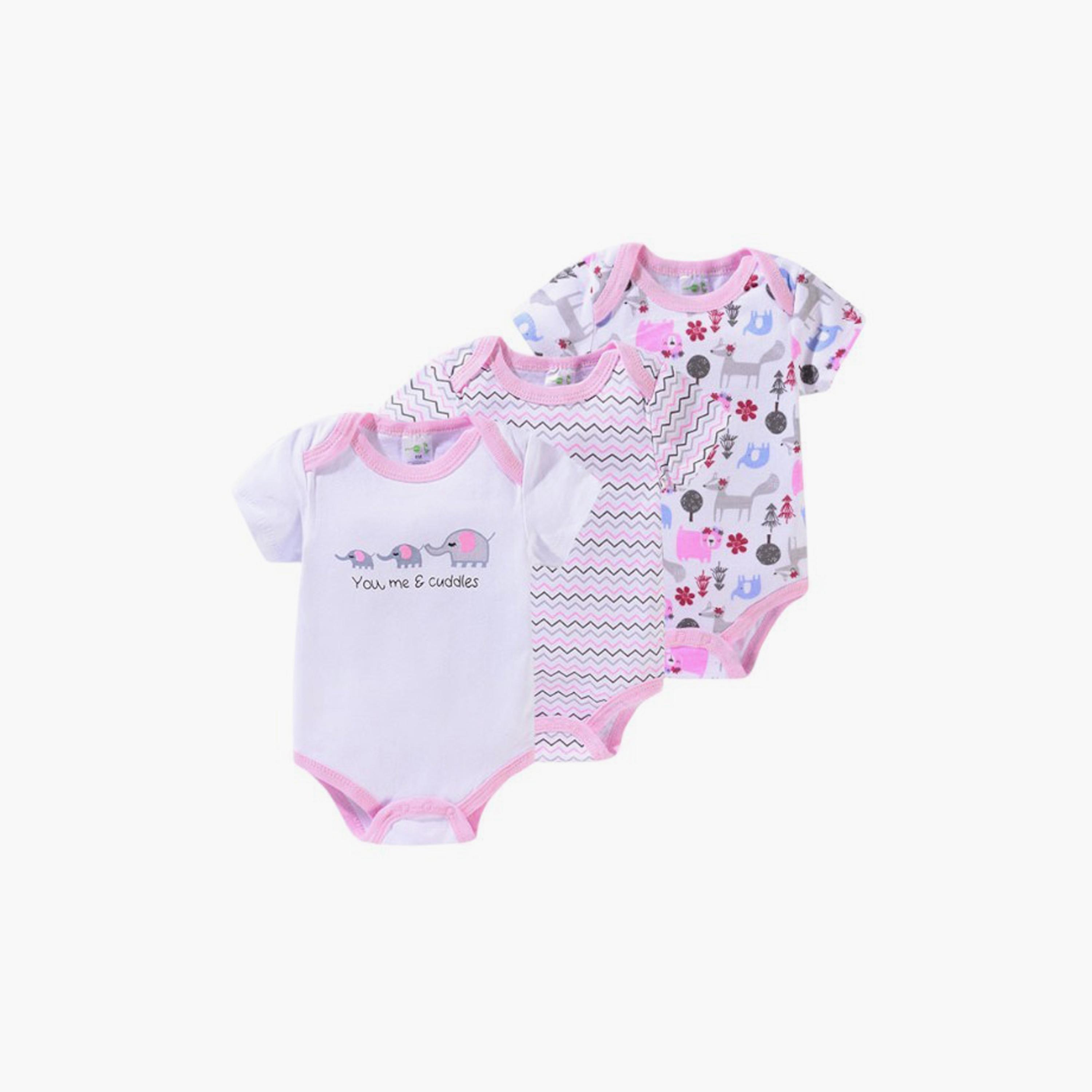 Bambimici 3-Piece Animal Printed Short Sleeves Bodysuits-baby-girls-clothing-bodysuits-image-1