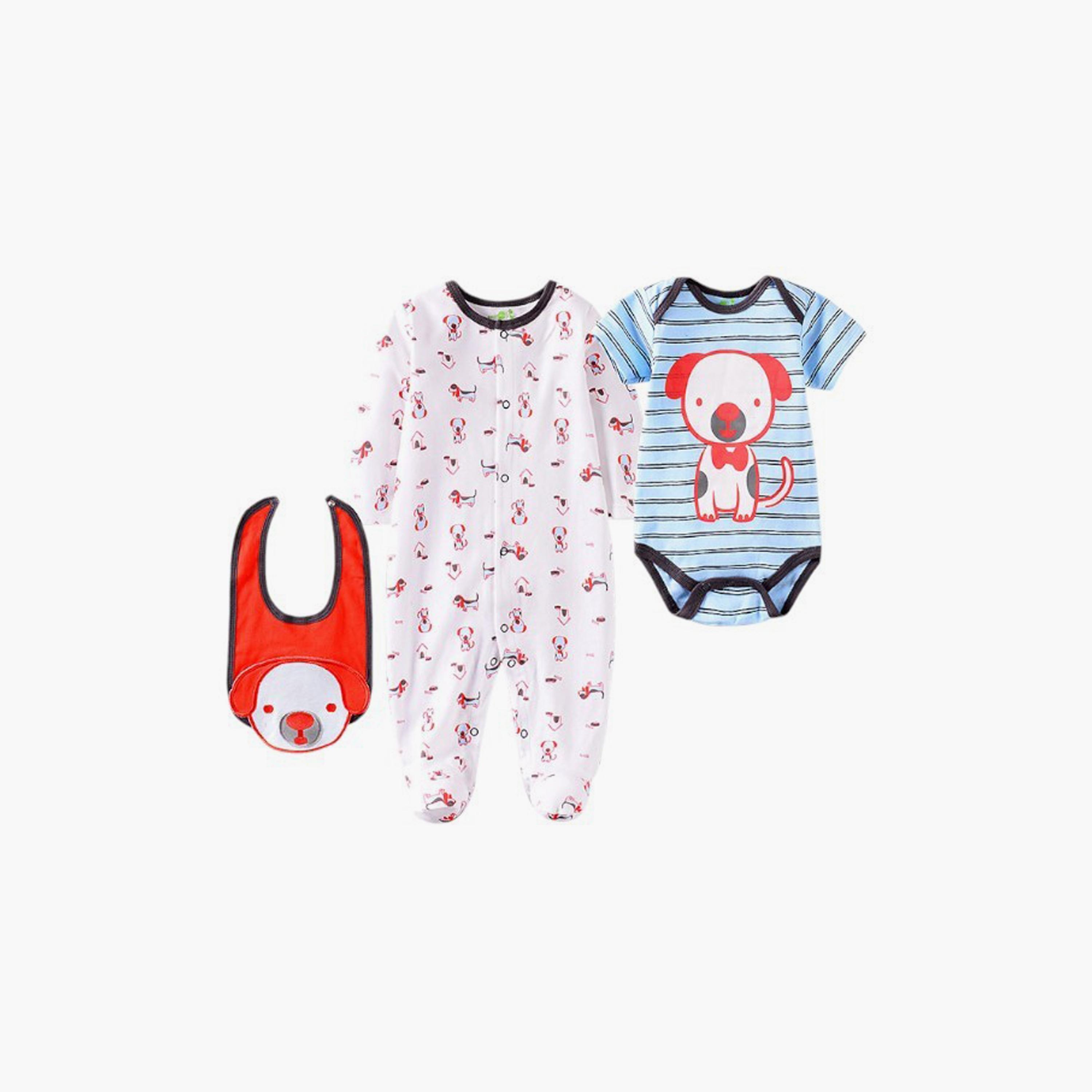 Bambimici 2-Piece Dog Printed Long Sleeves Bodysuits with Bib-baby-boys-clothing-bodysuits-image-1