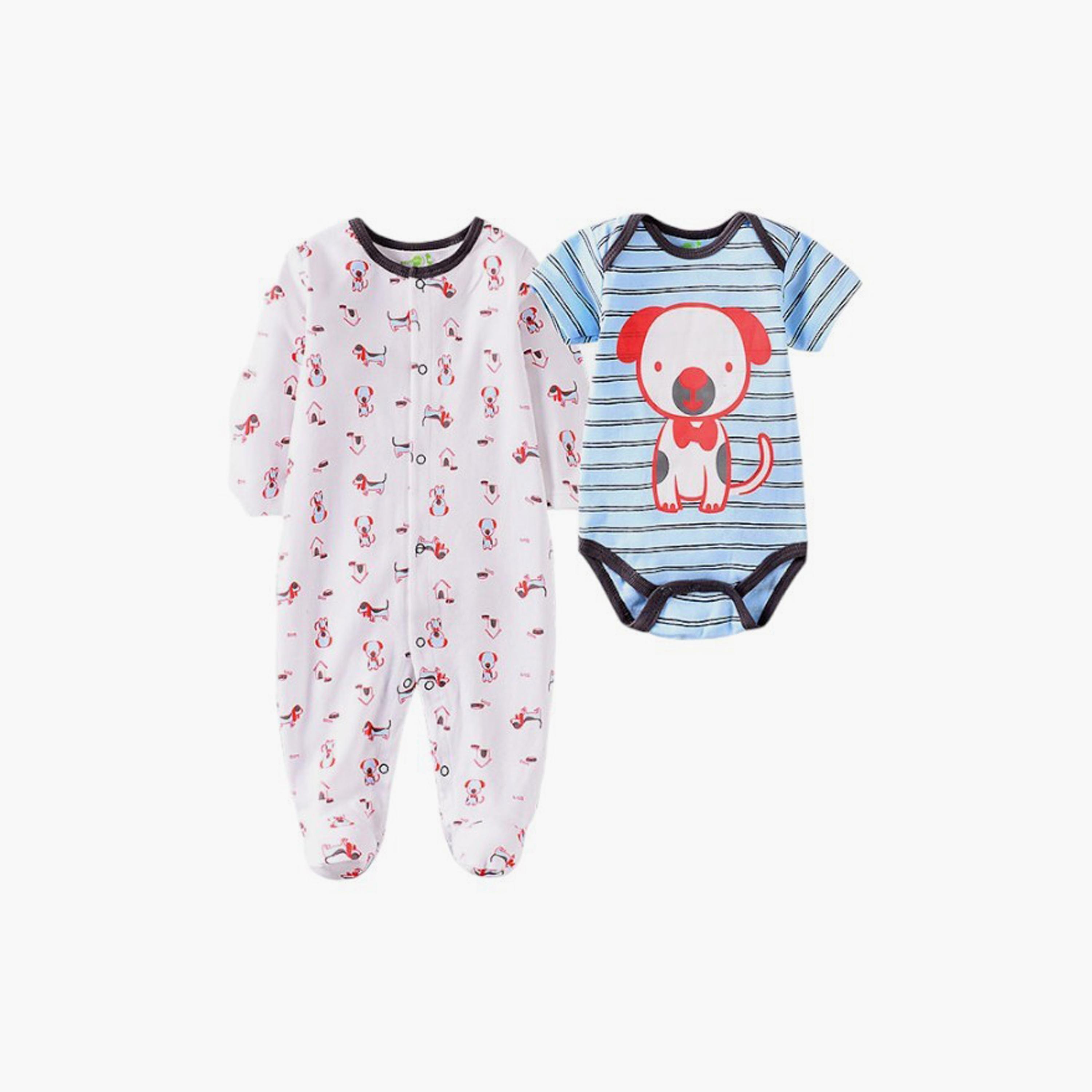 Bambimici 2-Piece Dog Printed Long Sleeves Bodysuits with Bib-baby-boys-clothing-bodysuits-image-2