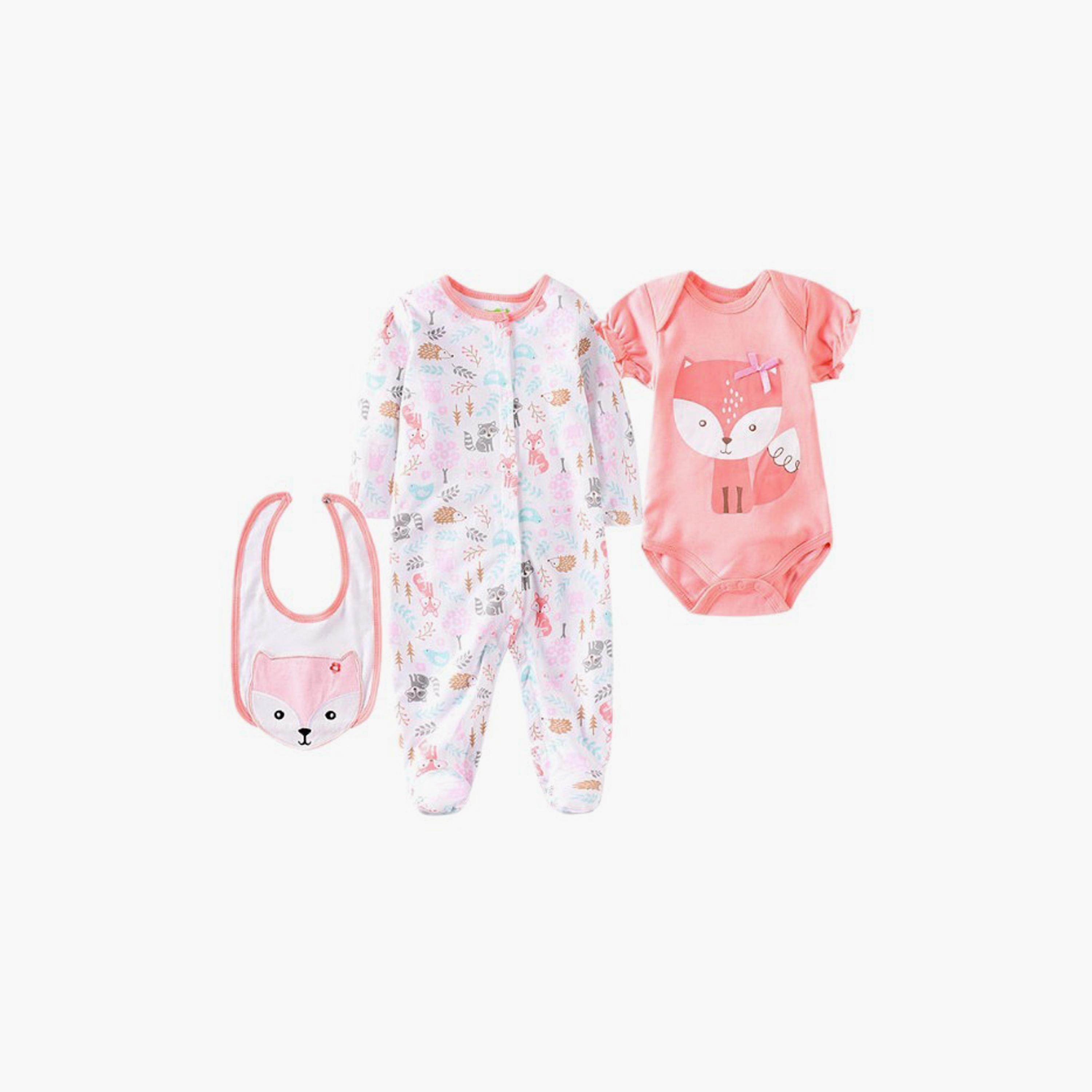 Bambimici 2-Piece Fox Printed Long Sleeves Bodysuits with Bib-baby-girls-clothing-bodysuits-image-1