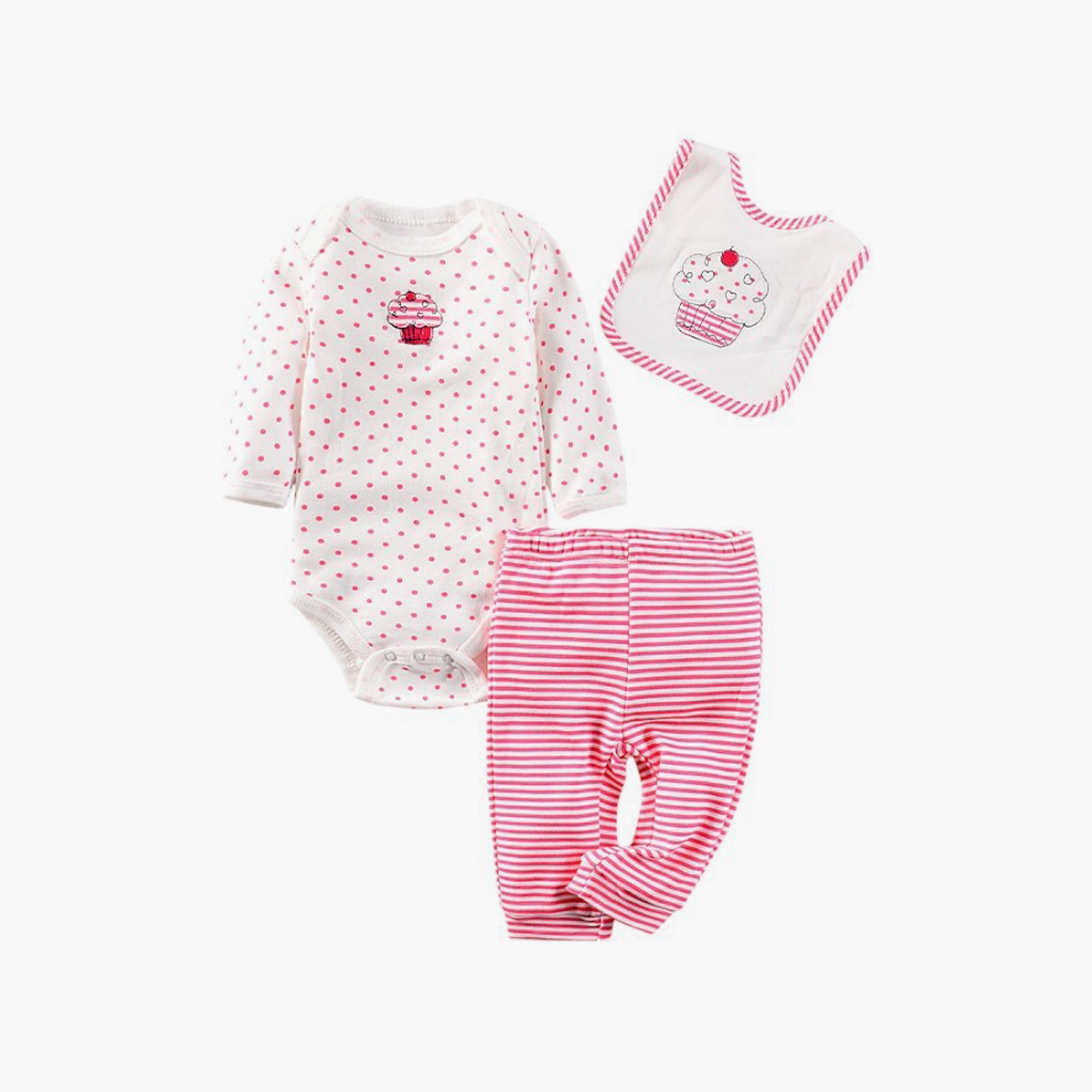 Bambimici 3-Piece Cupcake Printed Bodysuit Set-baby-girls-clothing-setsandcoords-image-1