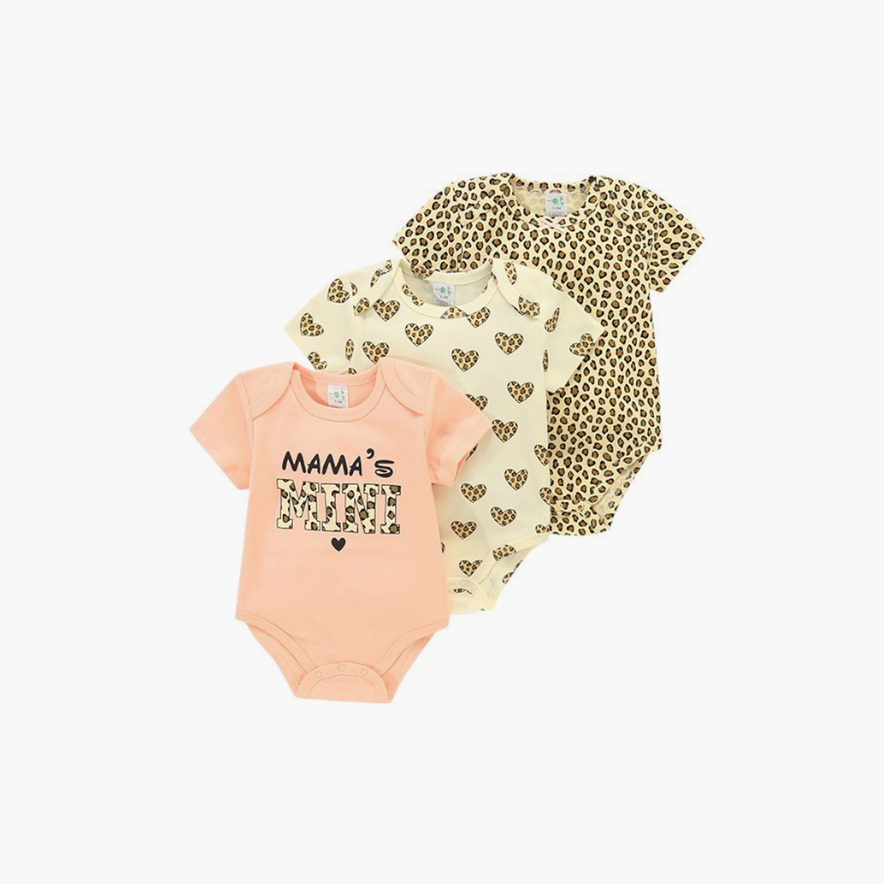 Bambimici 3-Piece Leopard Printed Short Sleeves Bodysuits-baby-girls-clothing-bodysuits-image-1