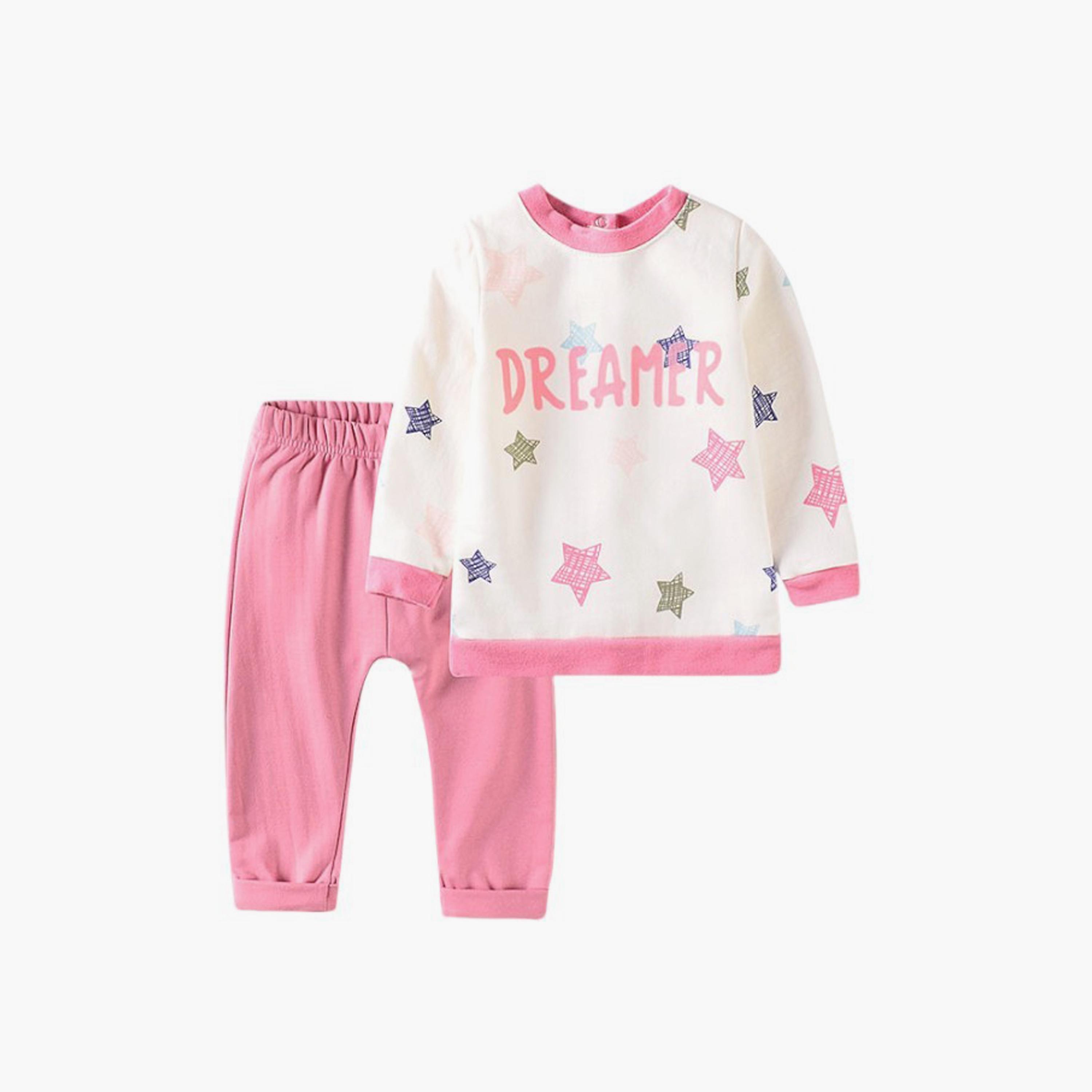 Bambimici 2-Piece Star Printed Long Sleeves T-Shirt with Pyjama-baby-girls-clothing-nightwear-pyjamasets-image-1