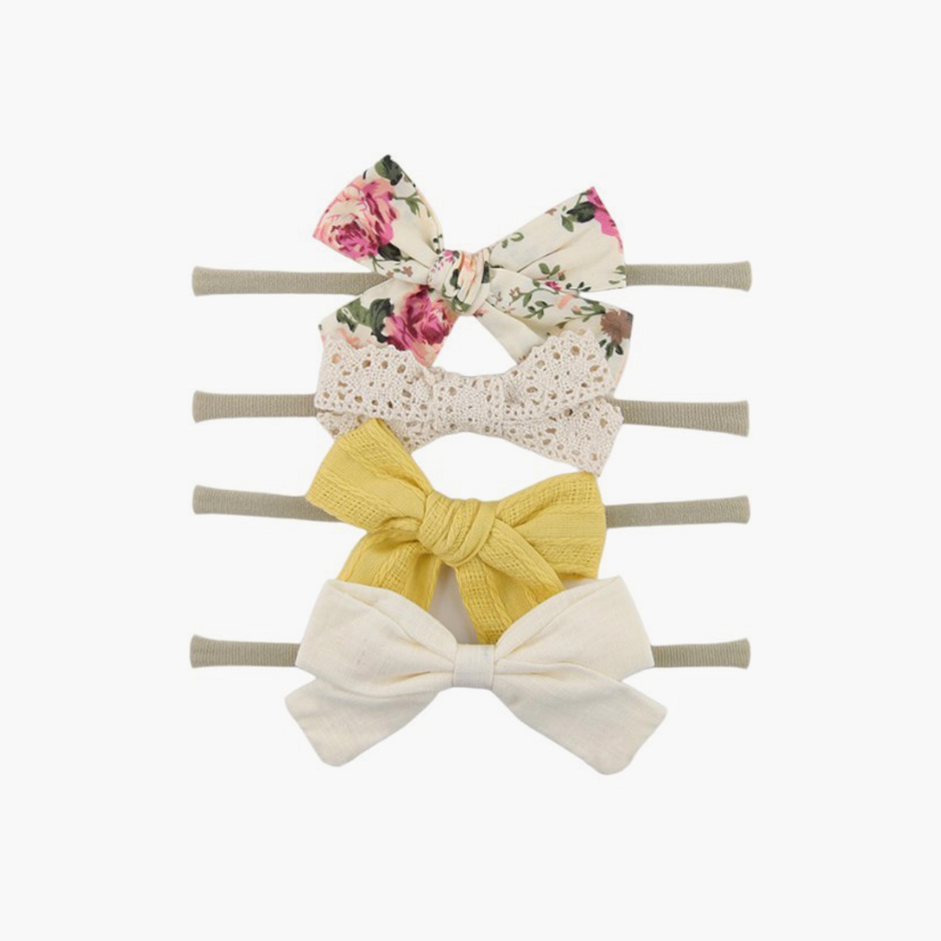 Bambimici 4-Piece Lion Print Short Sleeves Bodysuits with 4-Piece Headbands-baby-girls-clothing-bodysuits-image-2
