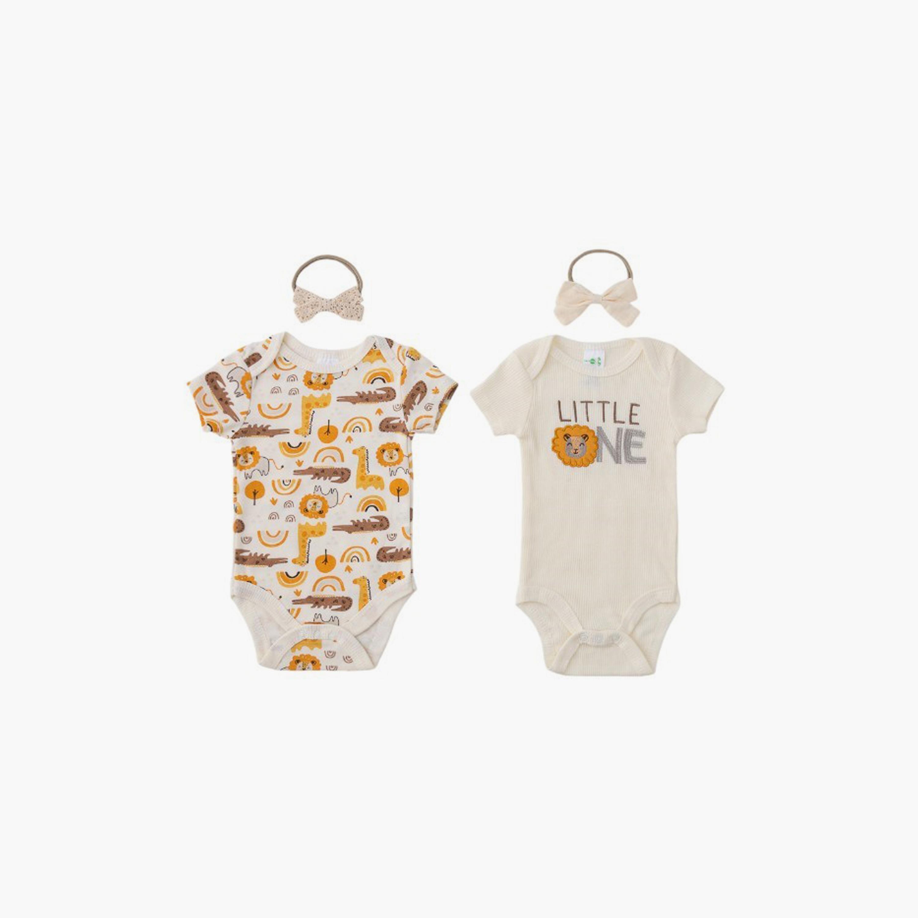 Bambimici 4-Piece Lion Print Short Sleeves Bodysuits with 4-Piece Headbands-baby-girls-clothing-bodysuits-image-5