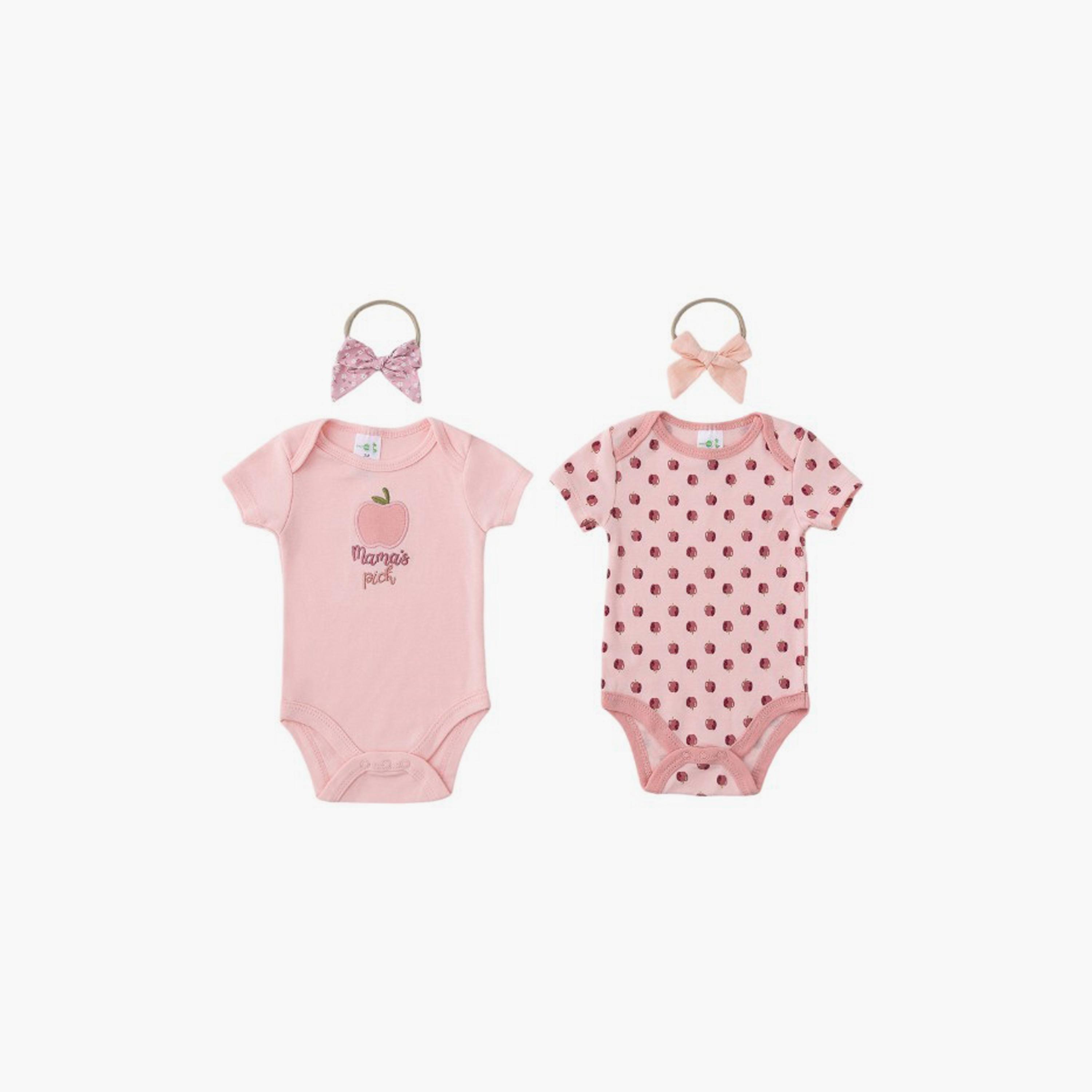 مجموعة بيبي سوت 4 قطع بطبعة تفاح وأكمام قصيرة مع عصابات رأس 4 قطع من بامبيميسي-baby-girls-clothing-bodysuits-image-4