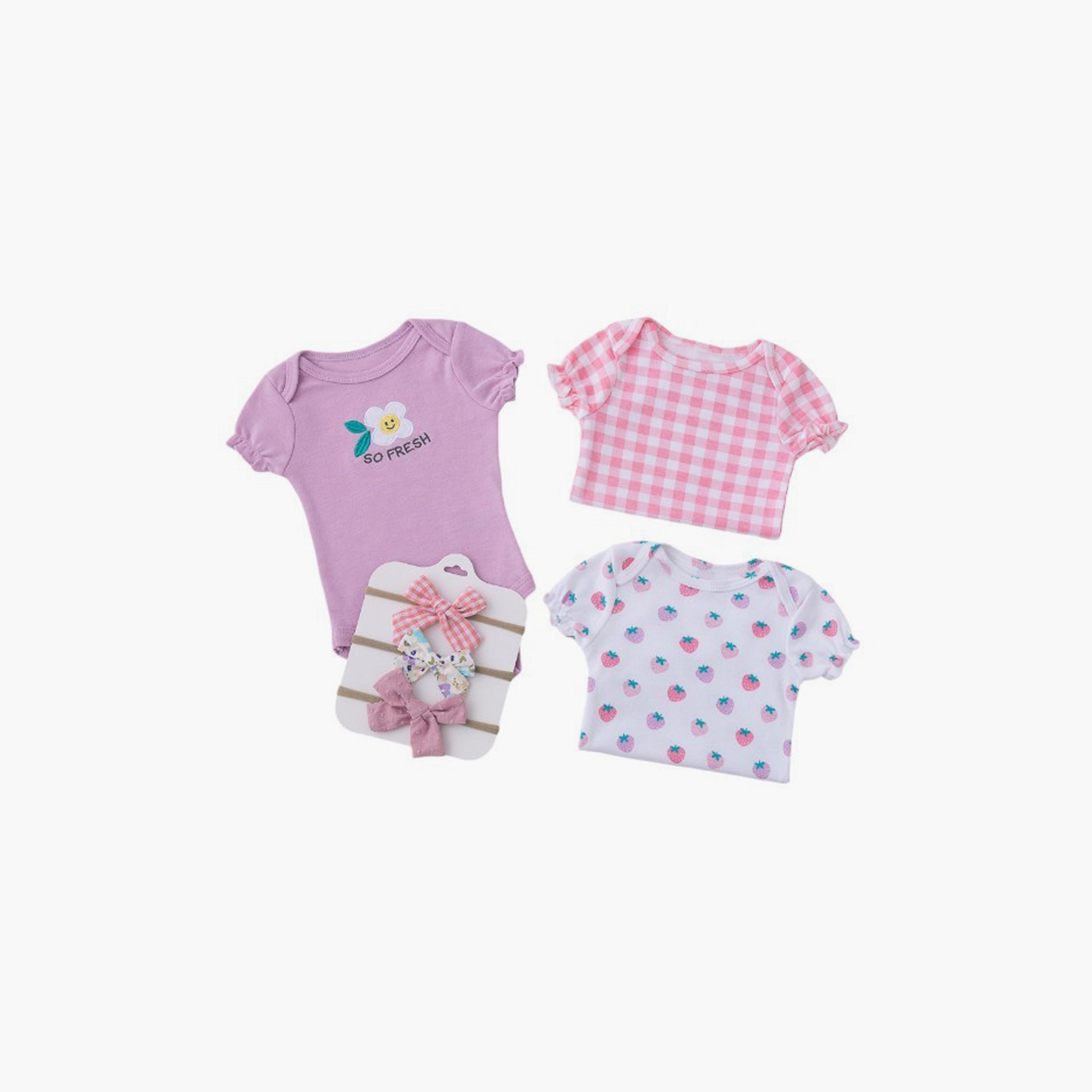 Bambimici 3-Piece Strawberry Print Short Sleeves Bodysuits with 3-Piece Headbands-baby-girls-clothing-bodysuits-image-3