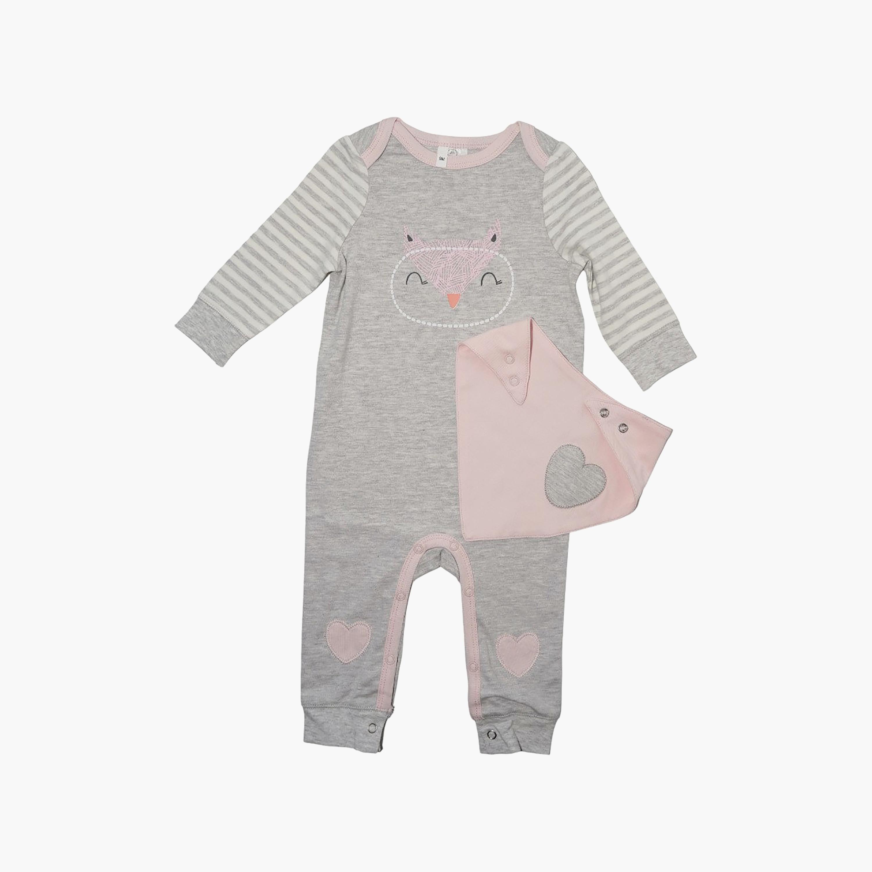 Bambimici 2-Piece Long Sleeves owl Cozy Romper & Bib Set-girls-clothing-rompers-image-1