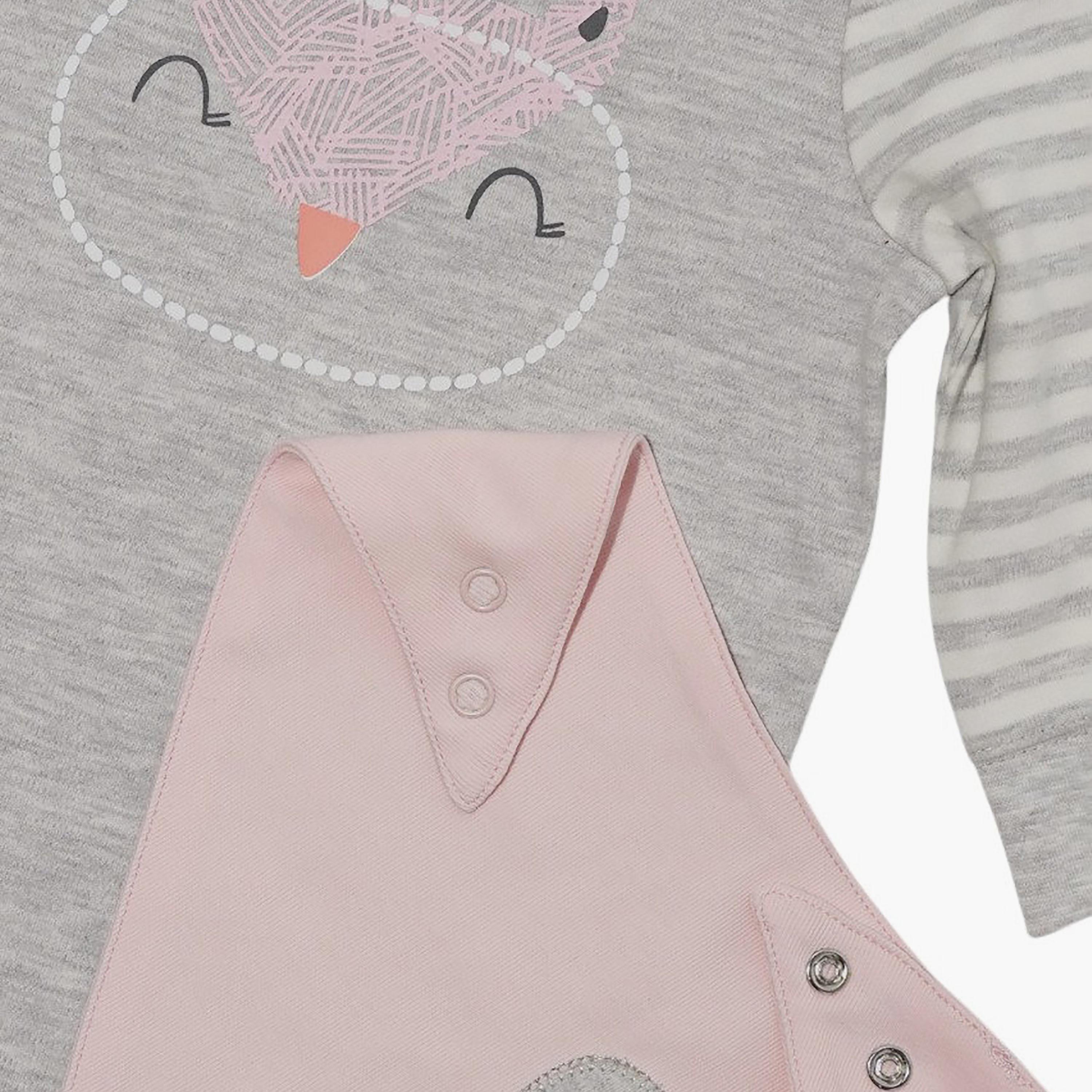 Bambimici 2-Piece Long Sleeves owl Cozy Romper & Bib Set-girls-clothing-rompers-image-4