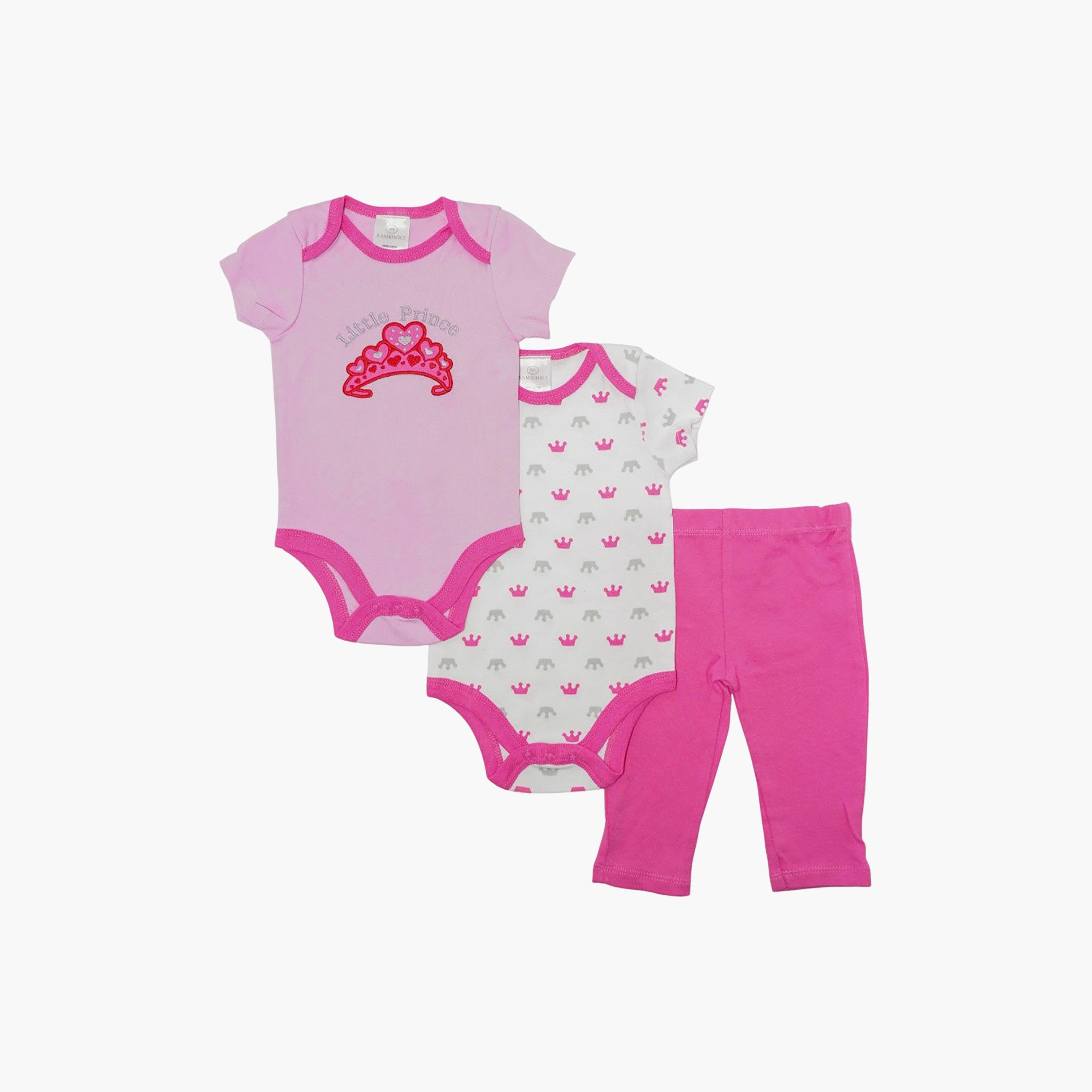 Bambimici 2-Piece Short Sleeves Crown Embroidered Bodysuits & Joggers Set-baby-girls-clothing-setsandcoords-image-1