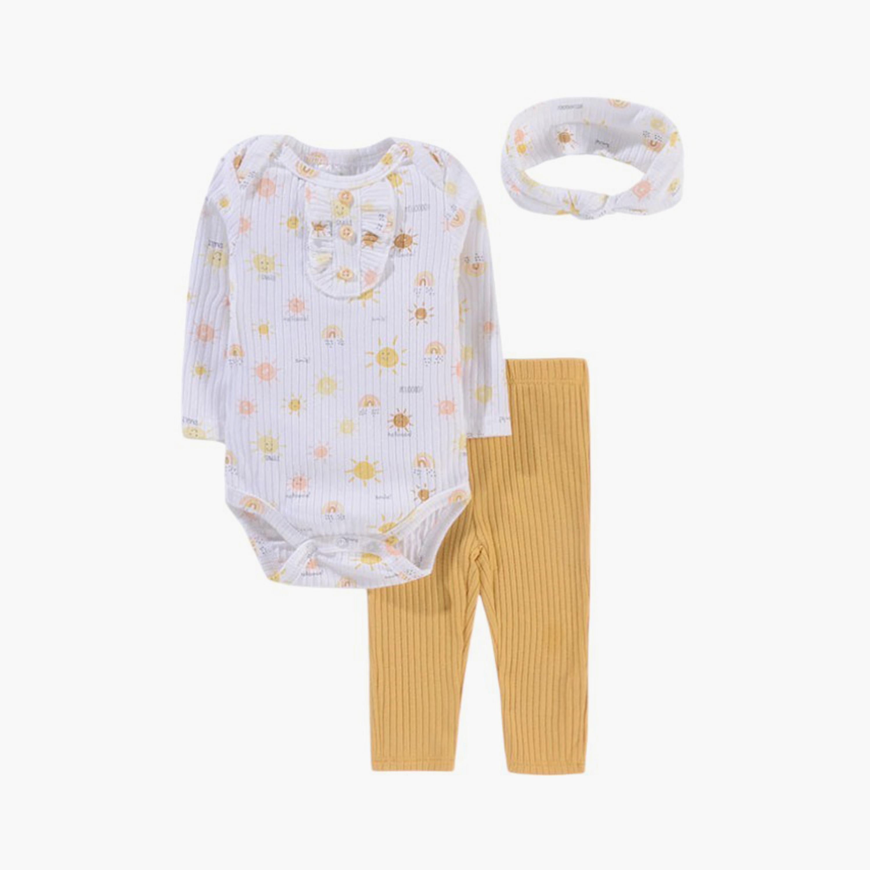 مجموعة بودي سوت أنايا 3 قطع بطبعة شمس وأكمام طويلة من بامبيميسي-baby-girls-clothing-setsandcoords-image-1