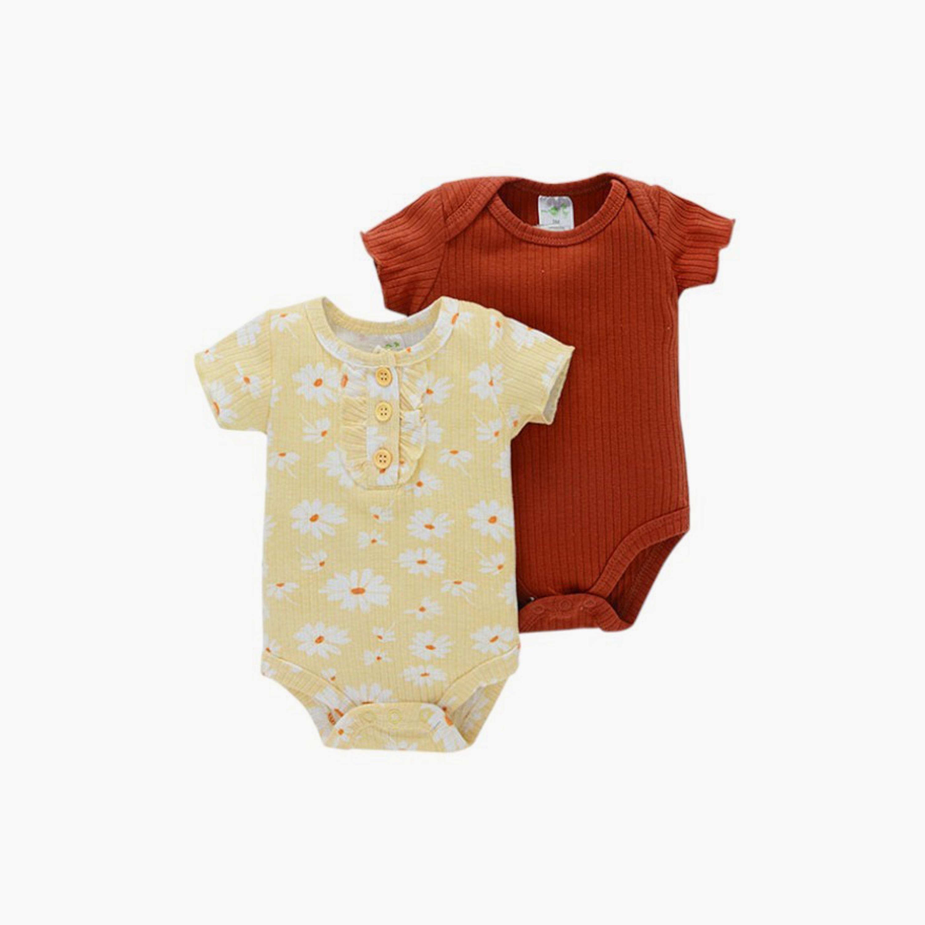 Bambimici 2-Piece Floral Short Sleeves Bodysuits with Headband-baby-girls-clothing-bodysuits-image-2