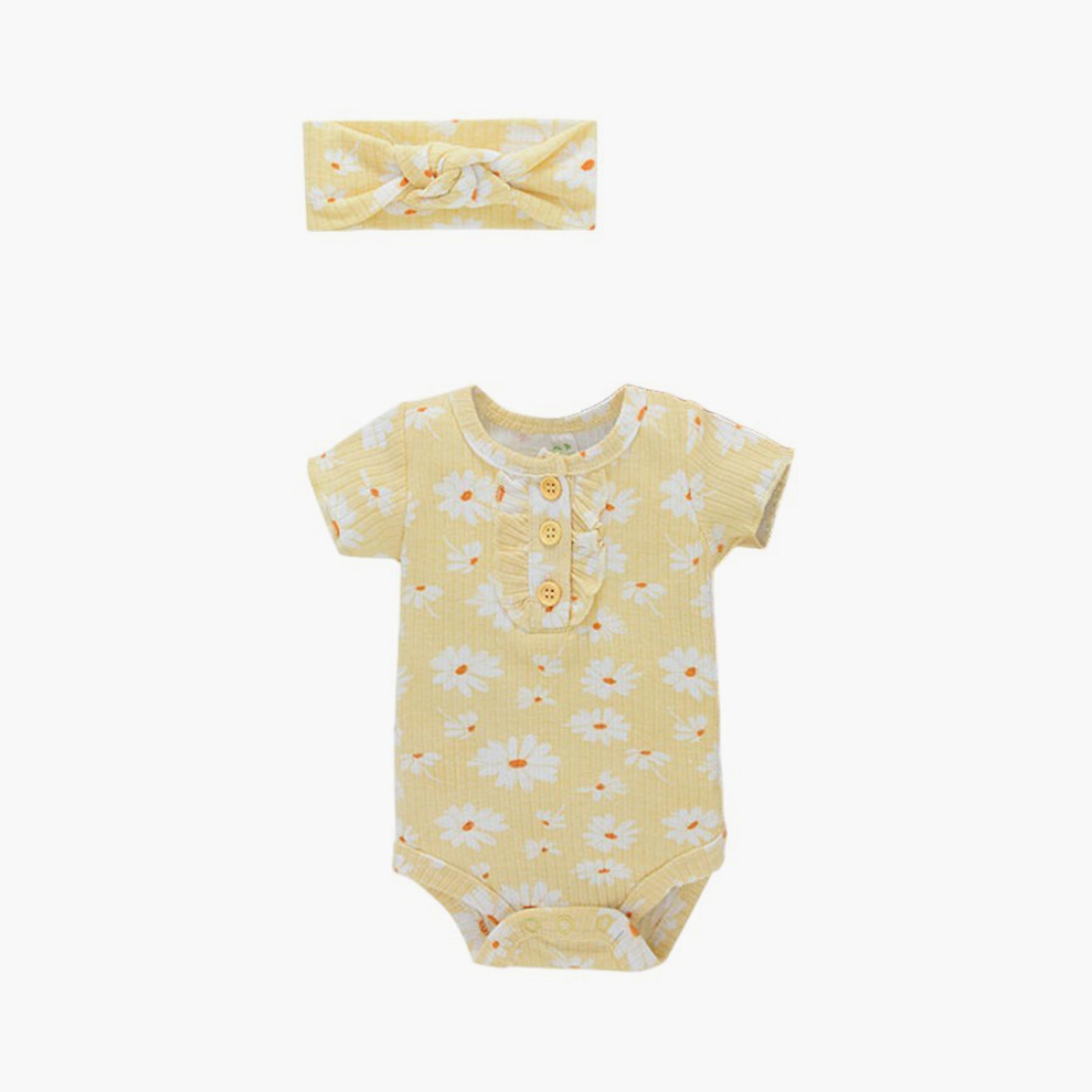 Bambimici 2-Piece Floral Short Sleeves Bodysuits with Headband-baby-girls-clothing-bodysuits-image-3