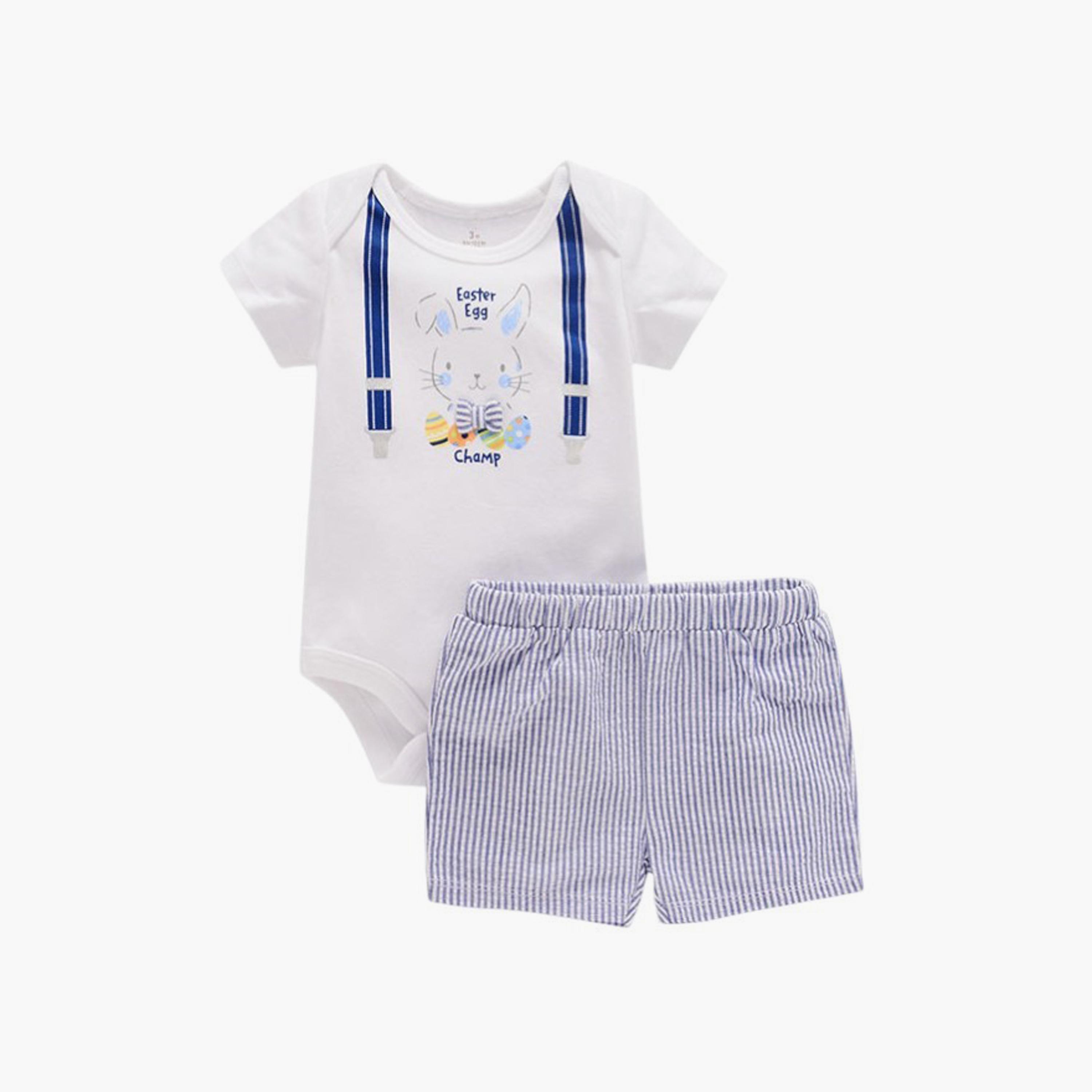 بودي سوت أمير بأكمام قصيرة بطبعة أرنب مع شورت قطعتين من بامبيميسي-baby-boys-clothing-setsandcoords-image-1