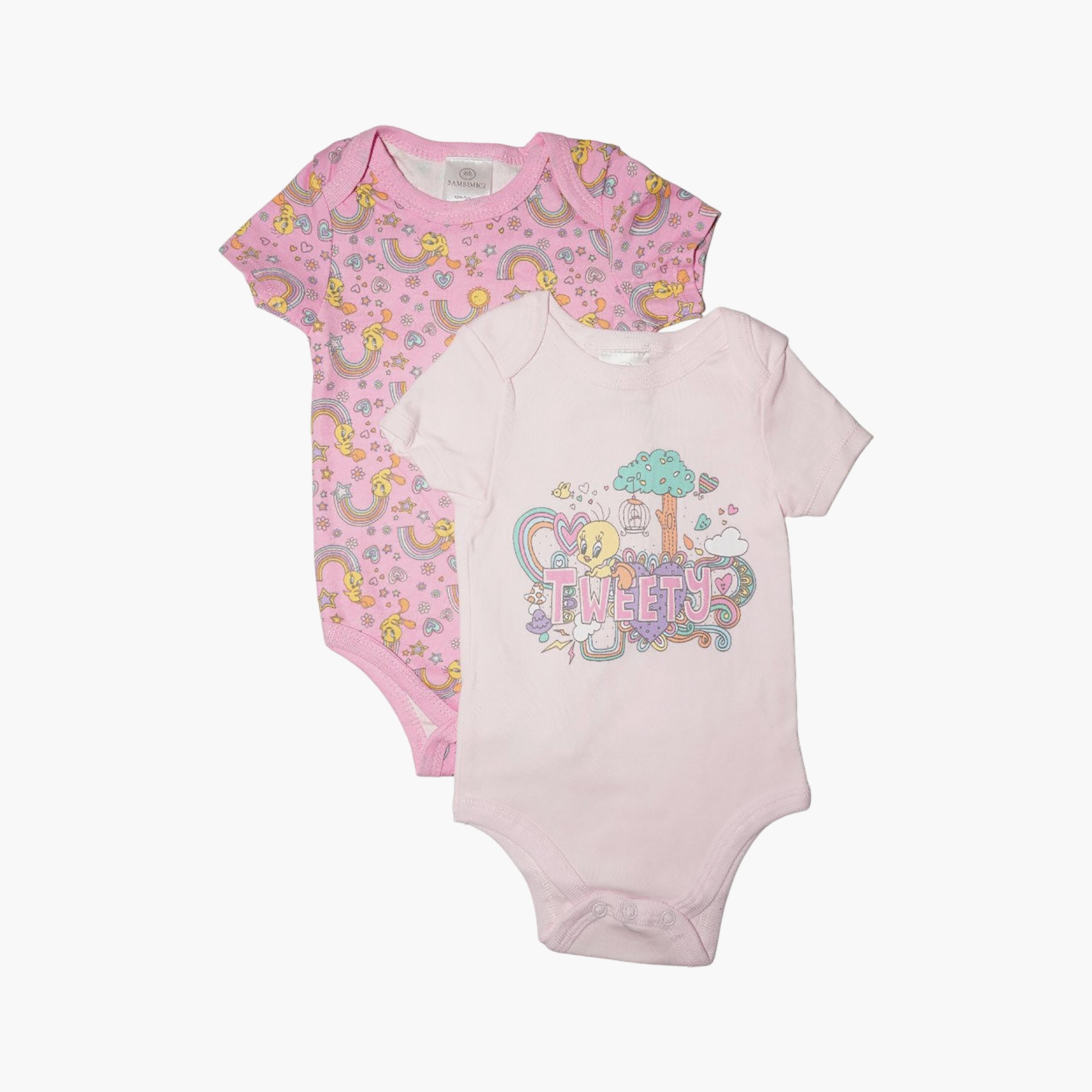 Bambimici 2-Piece Short Sleeves Floral Printed Bodysuits-baby-girls-clothing-bodysuits-image-1