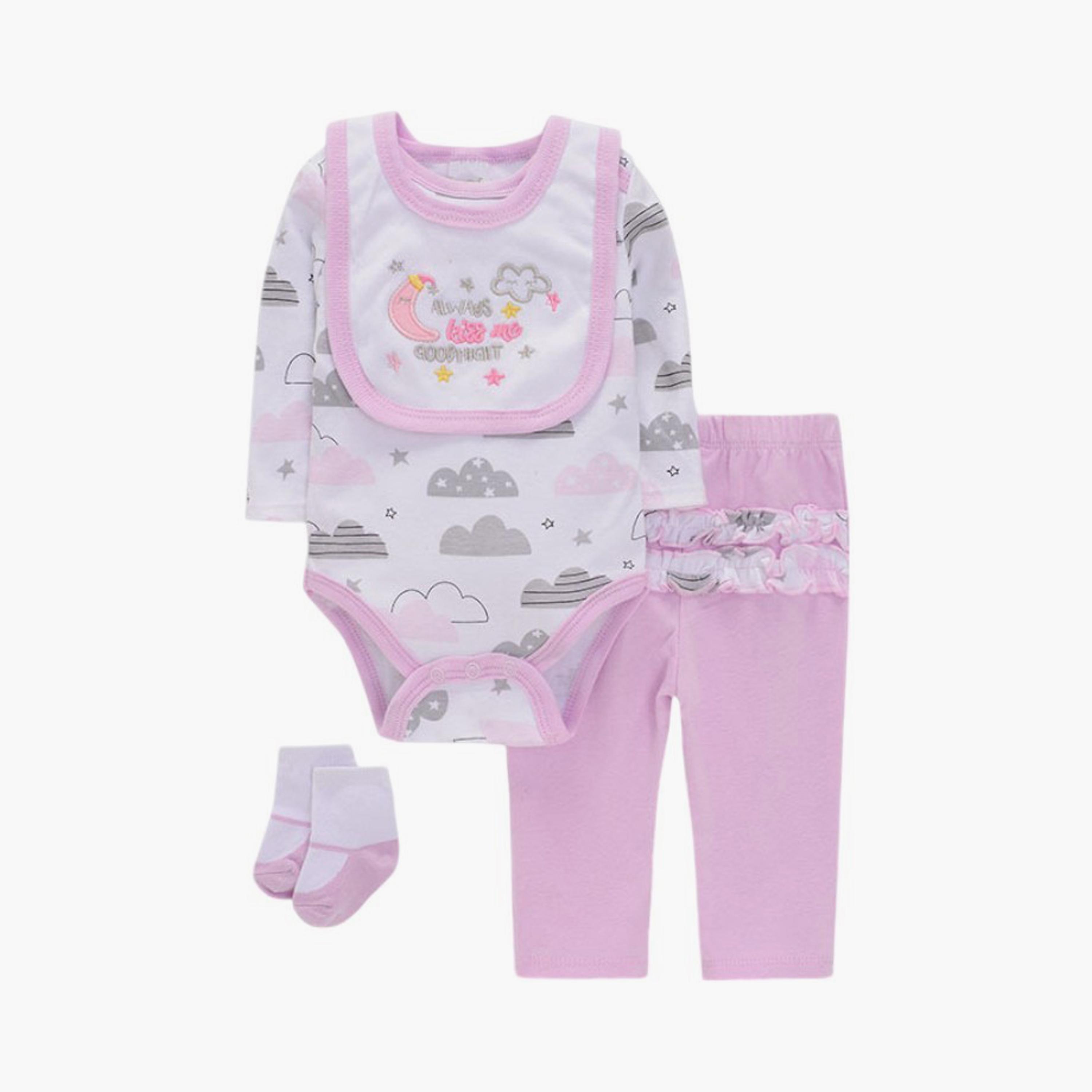مجموعة بودي سوت 4 قطع بطبعة سحاب وأكمام طويلة من بامبيميسي-baby-girls-clothing-setsandcoords-image-1