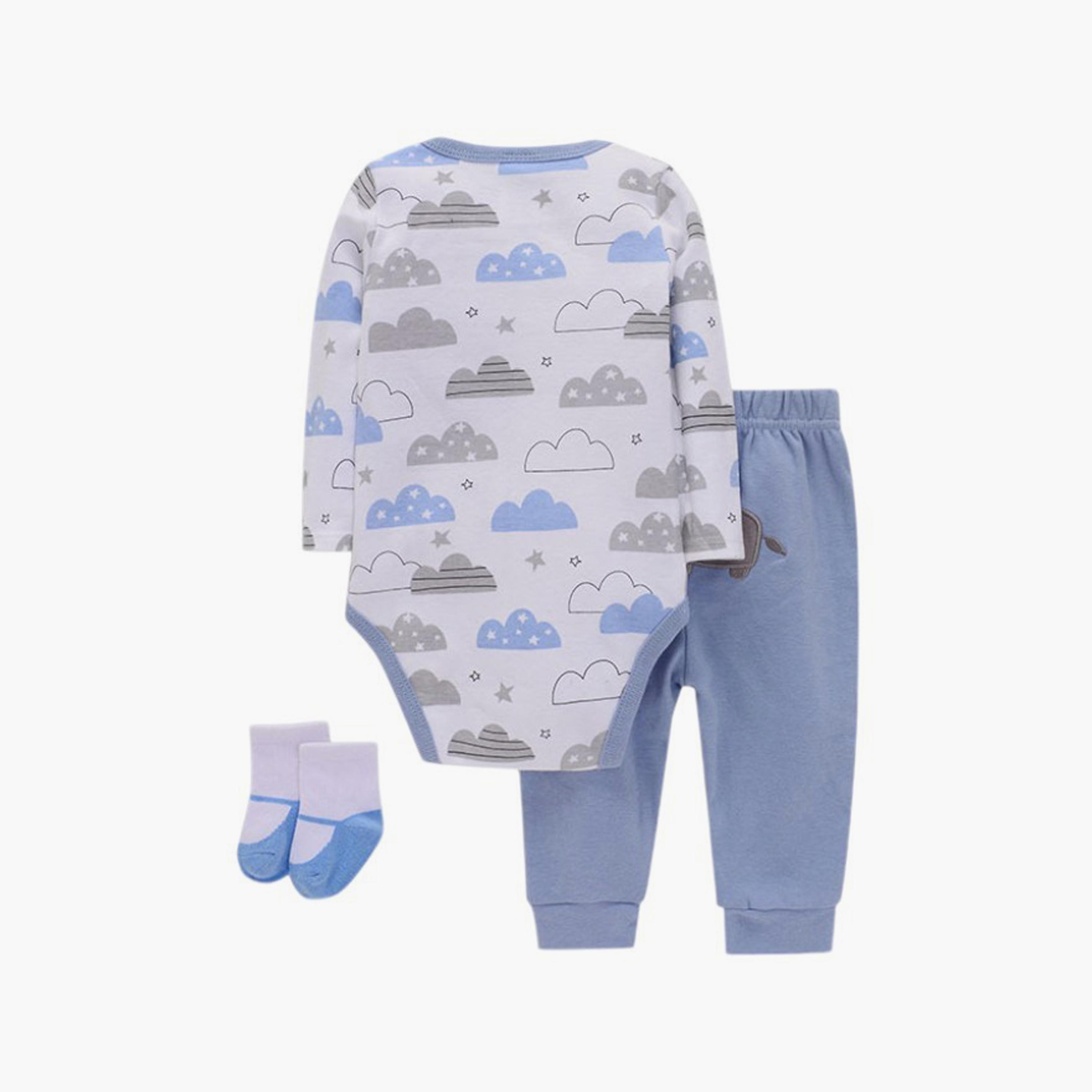 مجموعة بودي سوت 4 قطع بطبعة فيل وأكمام طويلة من بامبيميسي-baby-boys-clothing-setsandcoords-image-2