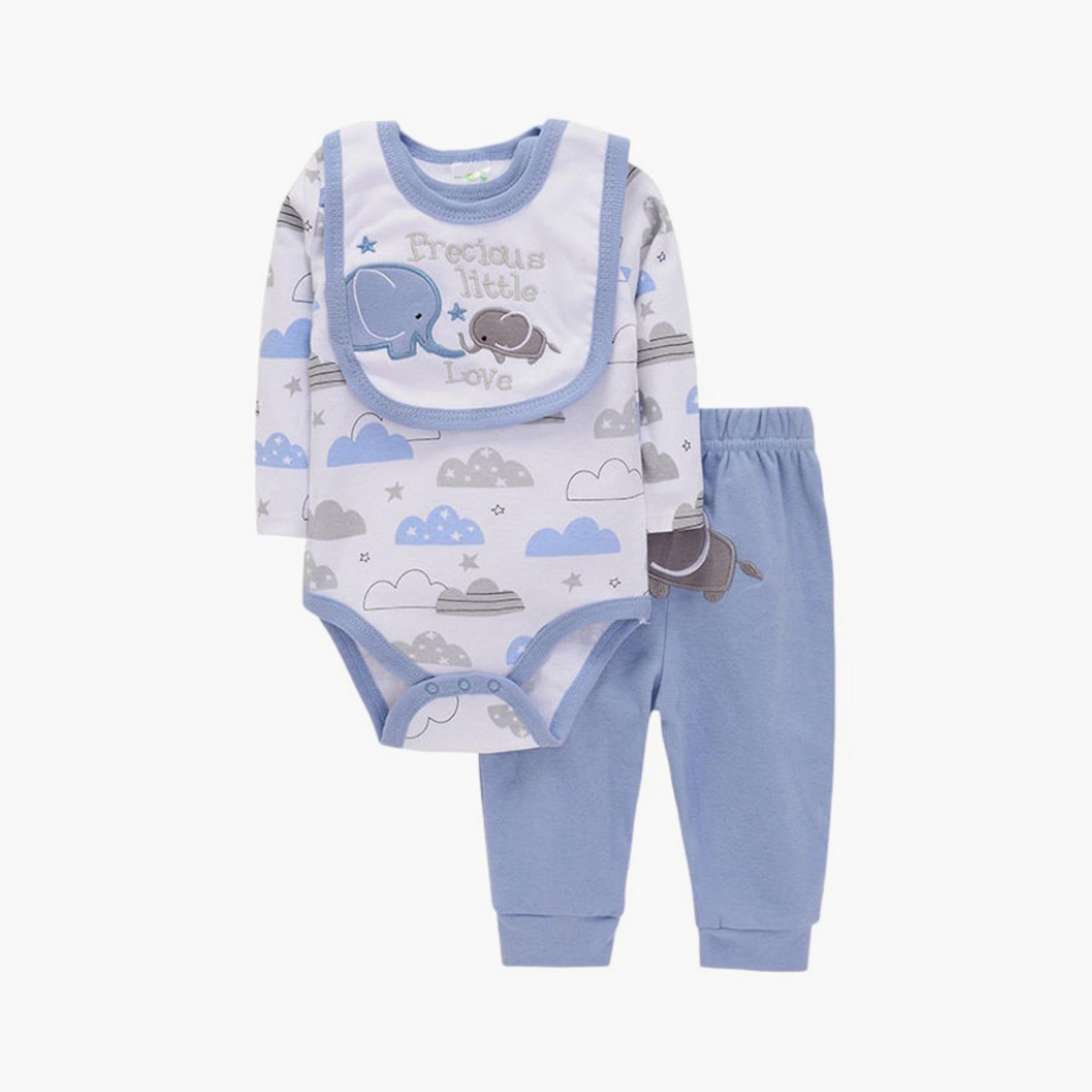 مجموعة بودي سوت 4 قطع بطبعة فيل وأكمام طويلة من بامبيميسي-baby-boys-clothing-setsandcoords-image-3