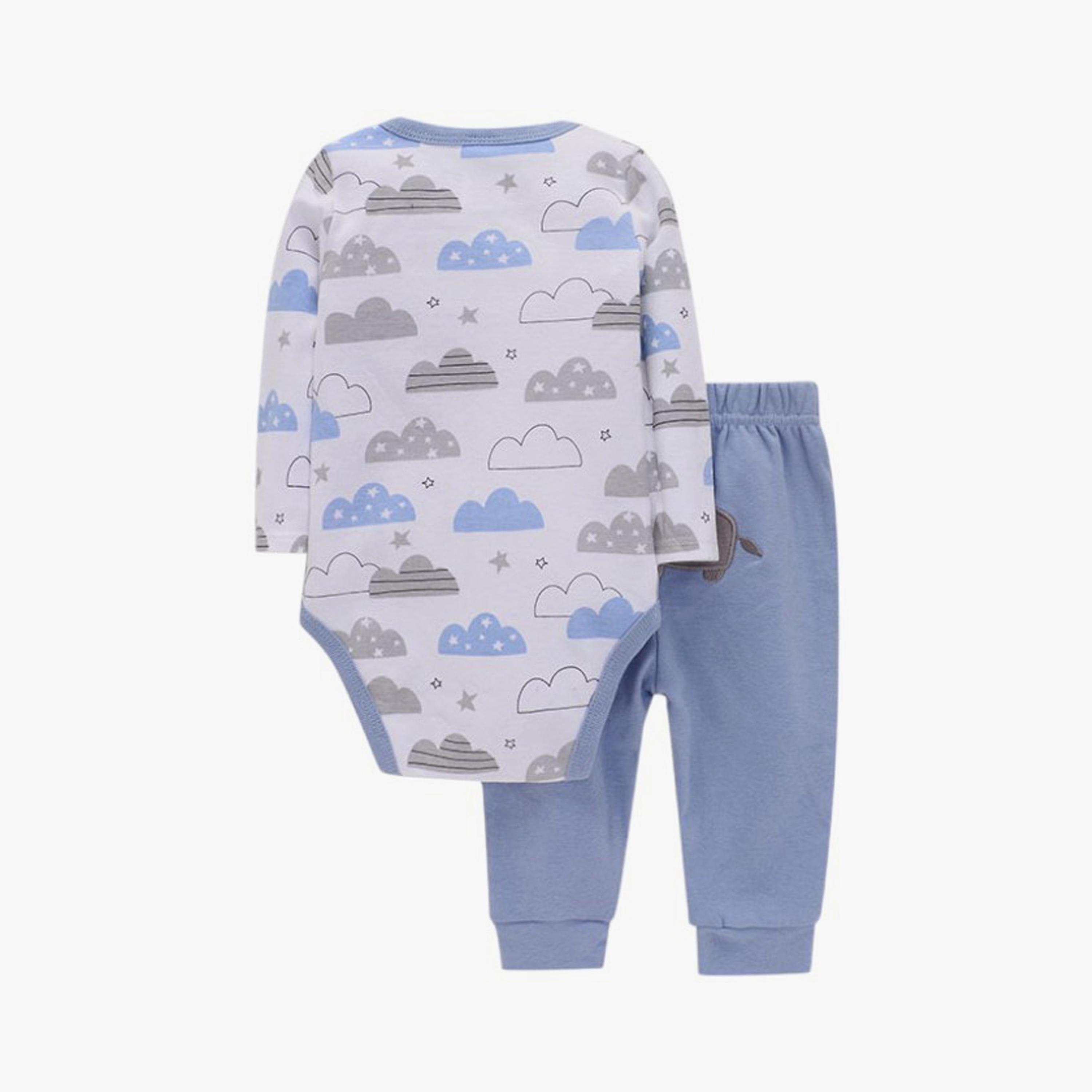 مجموعة بودي سوت 4 قطع بطبعة فيل وأكمام طويلة من بامبيميسي-baby-boys-clothing-setsandcoords-image-4