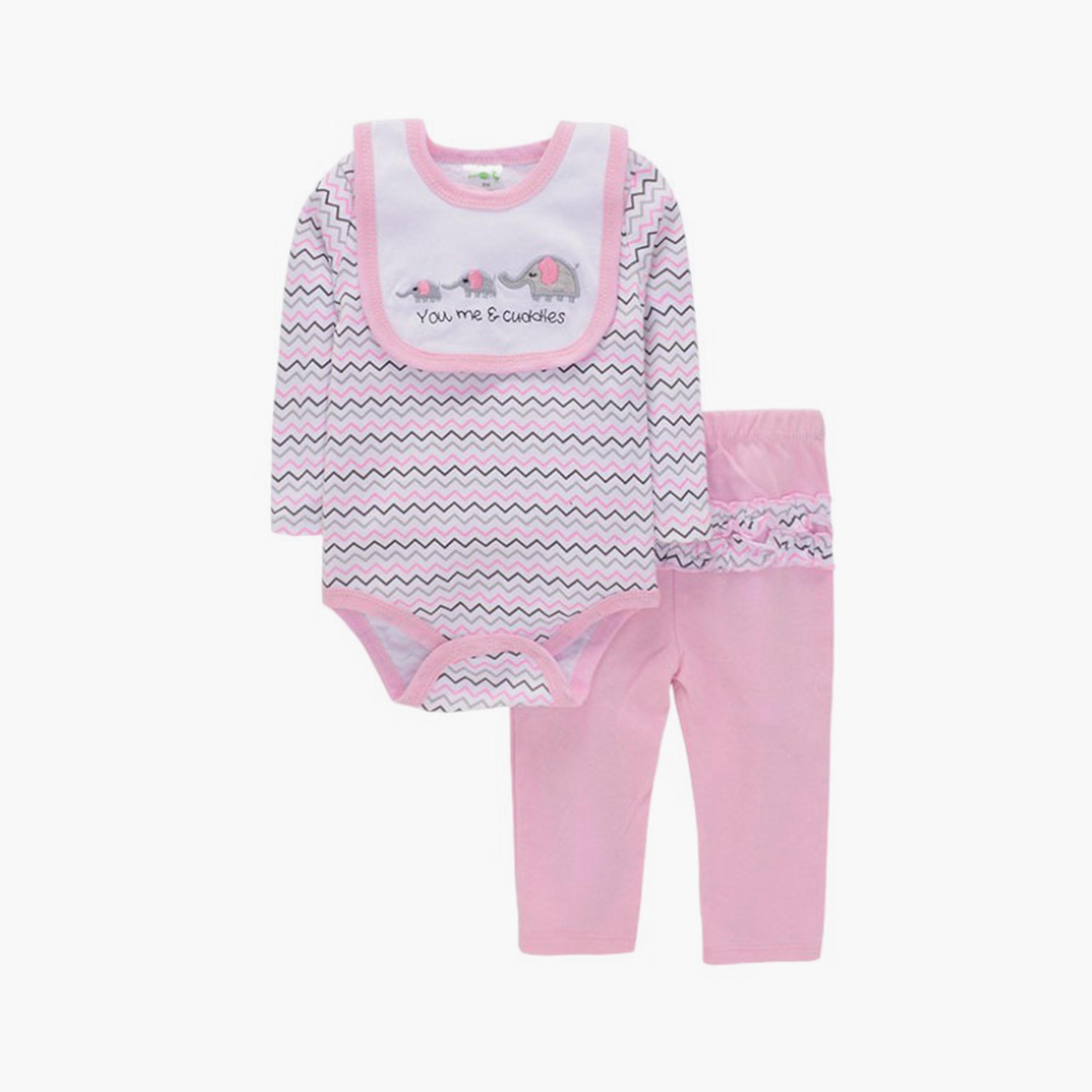 Bambimici 4-Piece Little Elephant Printed Long Sleeves Bodysuit Set-baby-girls-clothing-setsandcoords-image-2